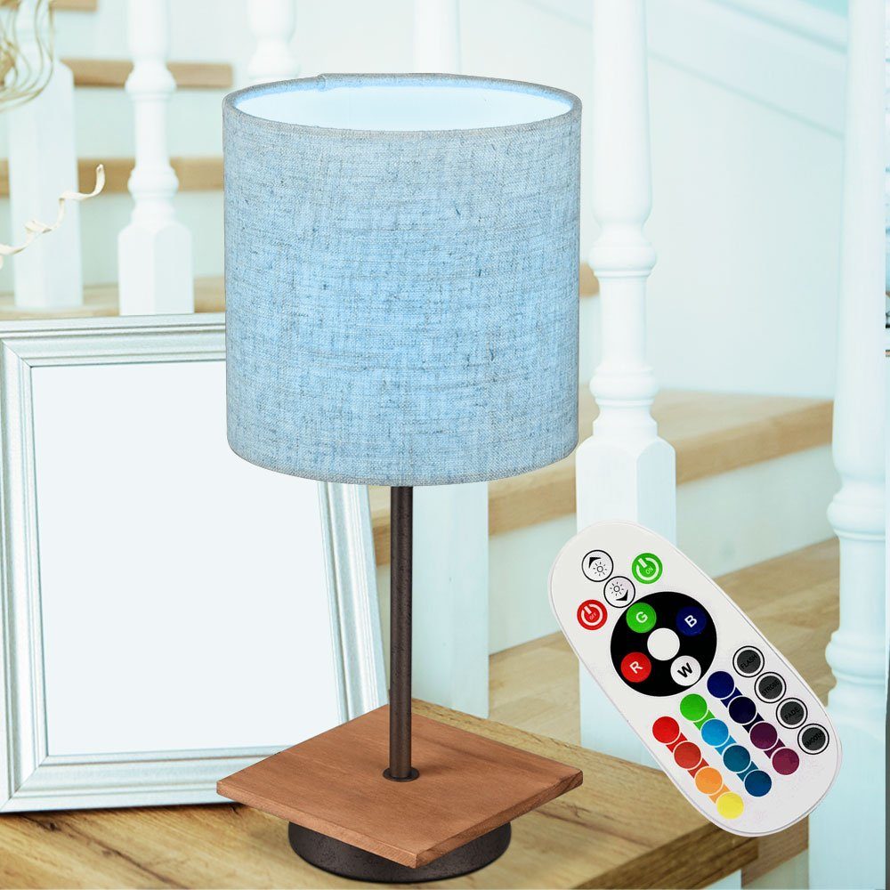 etc-shop LED Tischleuchte, Leuchtmittel inklusive, Warmweiß, Farbwechsel, Tisch Lampe Holz Wohn Ess Schlaf Arbeits Zimmer Textil Schirm
