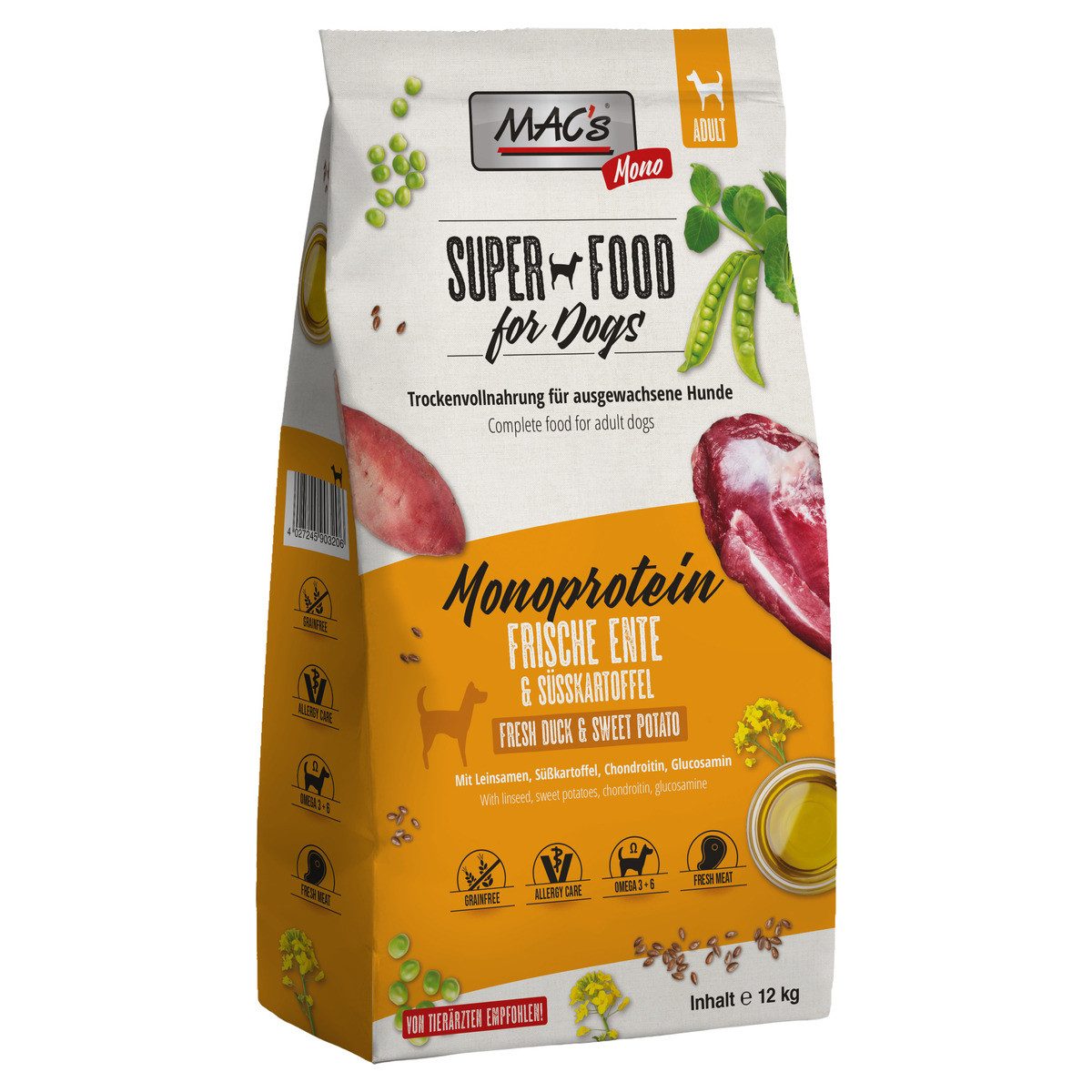 MAC'S Monoprotein frische Ente 12 kg, Trockenfutter für: Hund