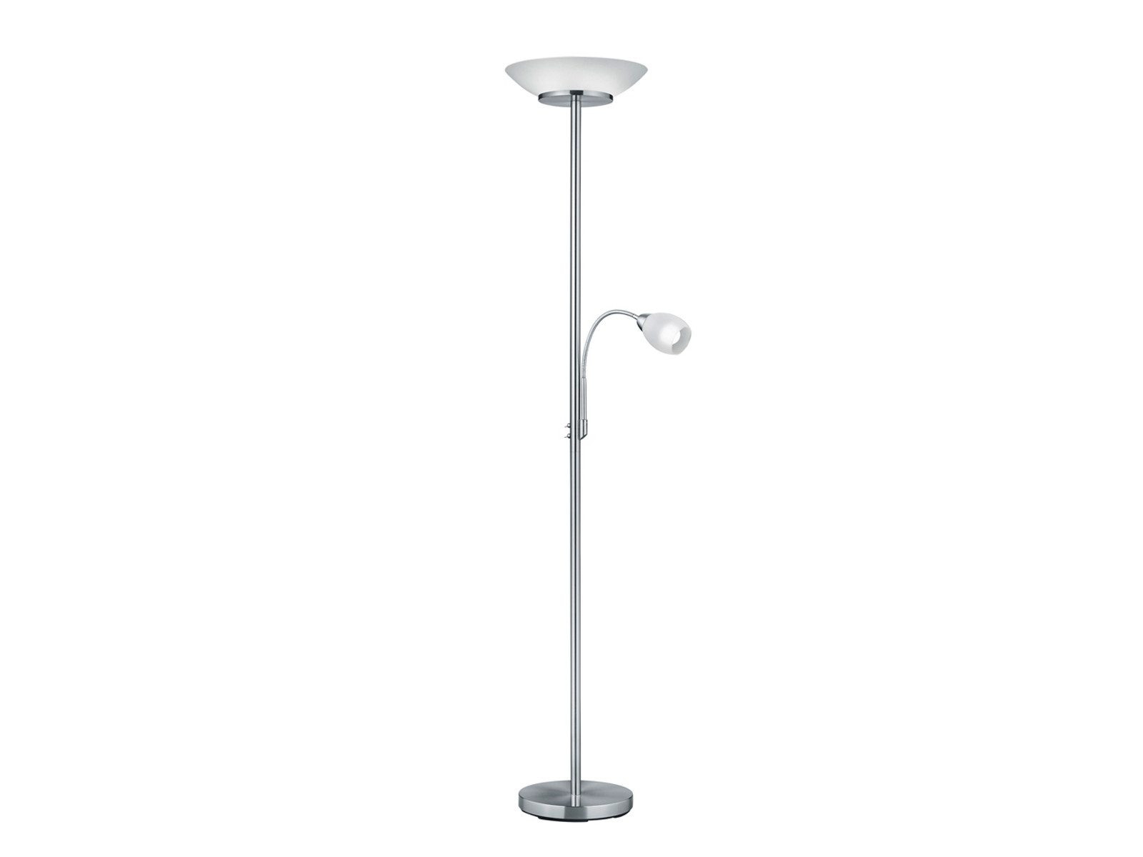 Reality Leuchten LED Deckenfluter mit Leselampe & Glasschirm, Höhe 180cm, LED wechselbar, Warmweiß, große Stehlampe, Wohnzimmer Lampe stehend zum Lesen mit Leselicht