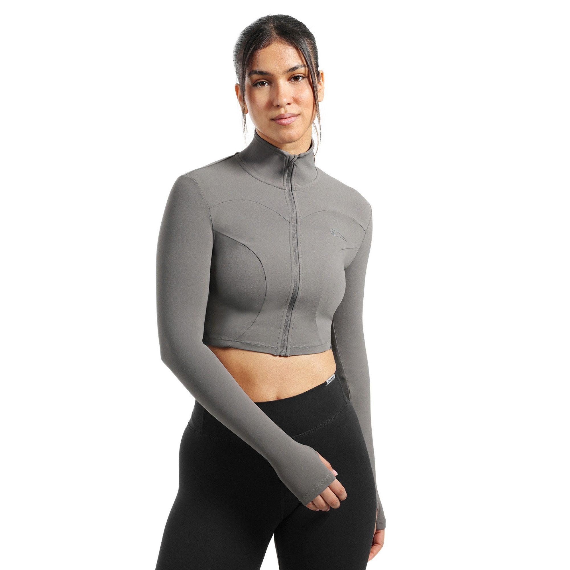 Smilodox Outdoorjacke Brianna, Cropped Laufjacke mit Stehkragen, Activewear Sport Oberteil Sportjacke Bauchfrei mit Daumenlöchern Yoga Gym Fitness Pilates