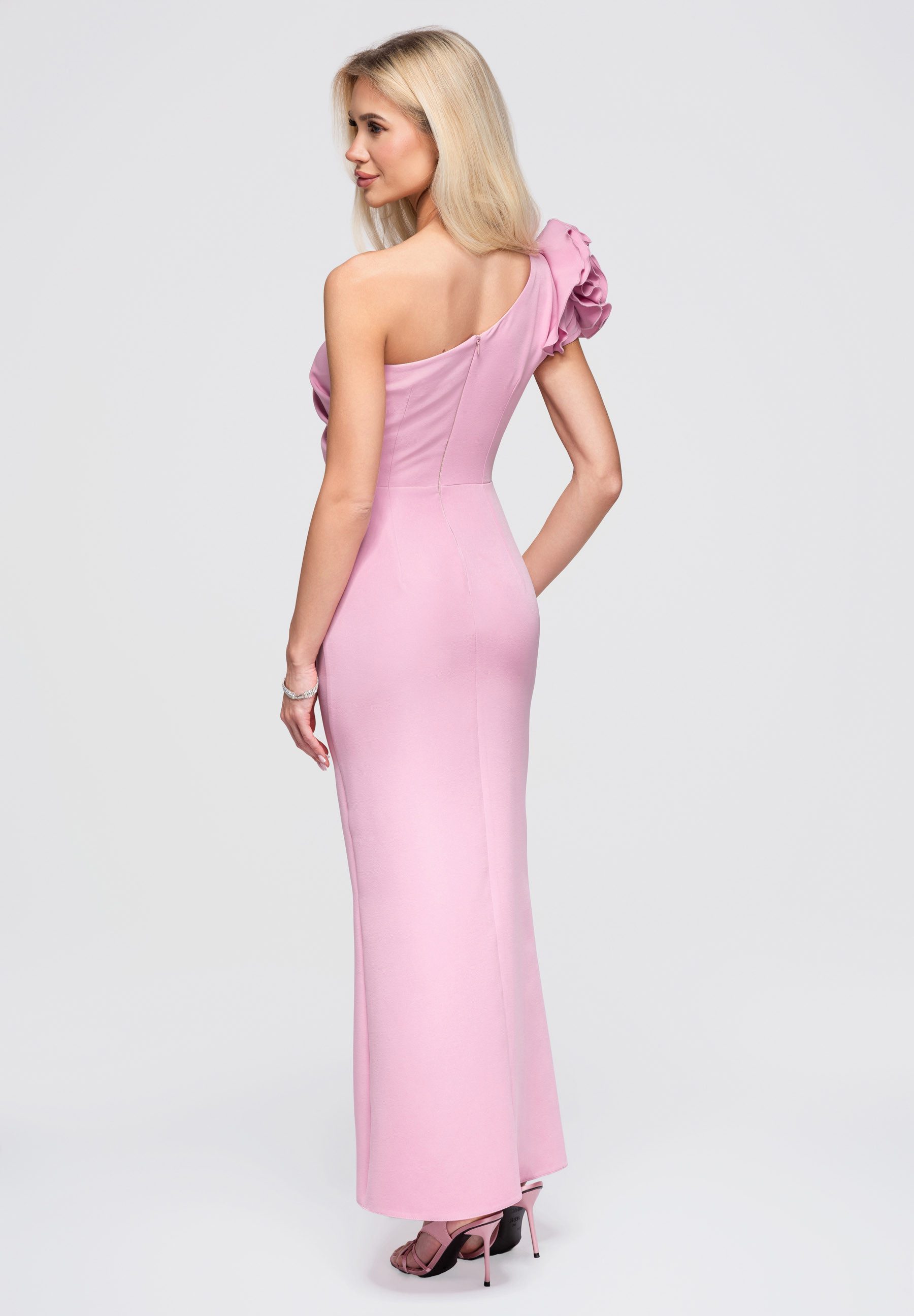 OMBRE Abendkleid Abendkleid mit asymmetrischem Schnitt und Rüschen Pink M (kein Set, 1-tlg) in Unifarbe – Bild 4 von 5