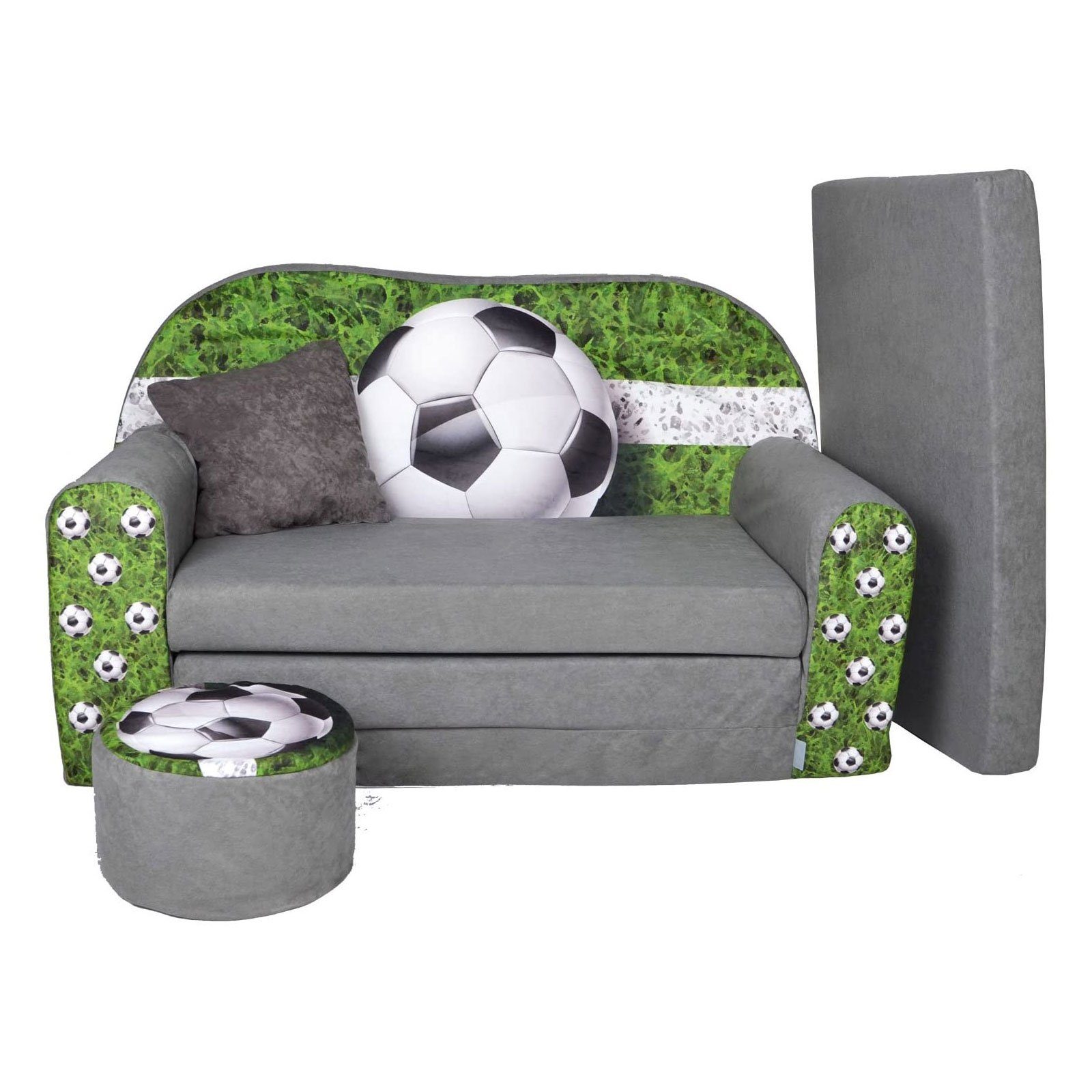 FORTISLINE Kindersitzgruppe Kindersofa Kindercouch Aufklappen Bettfunktion + Hocker W319