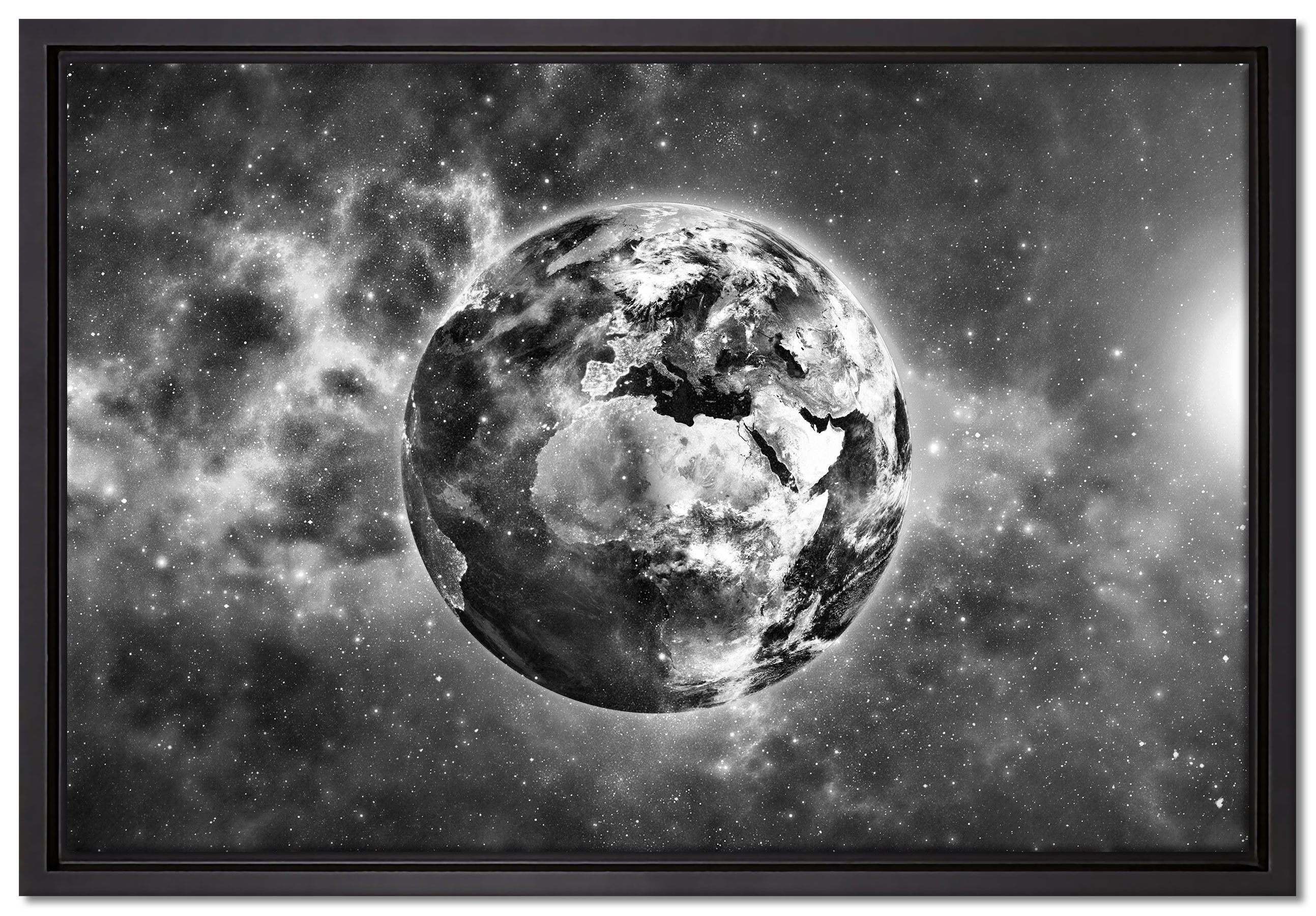 Pixxprint Leinwandbild Erde im Universum, Wanddekoration (1 St), Leinwandbild fertig bespannt, in einem Schattenfugen-Bilderrahmen gefasst, inkl. Zackenaufhänger | Leinwandbilder