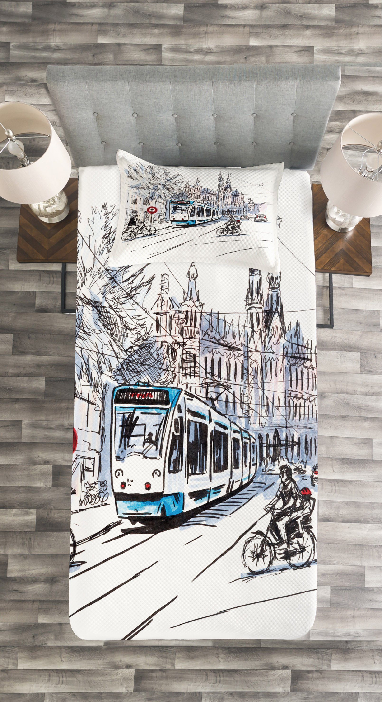 Waschbar, Stadtbild Abakuhaus, Kissenbezügen mit Set Tagesdecke Amsterdam Skizzenhaft