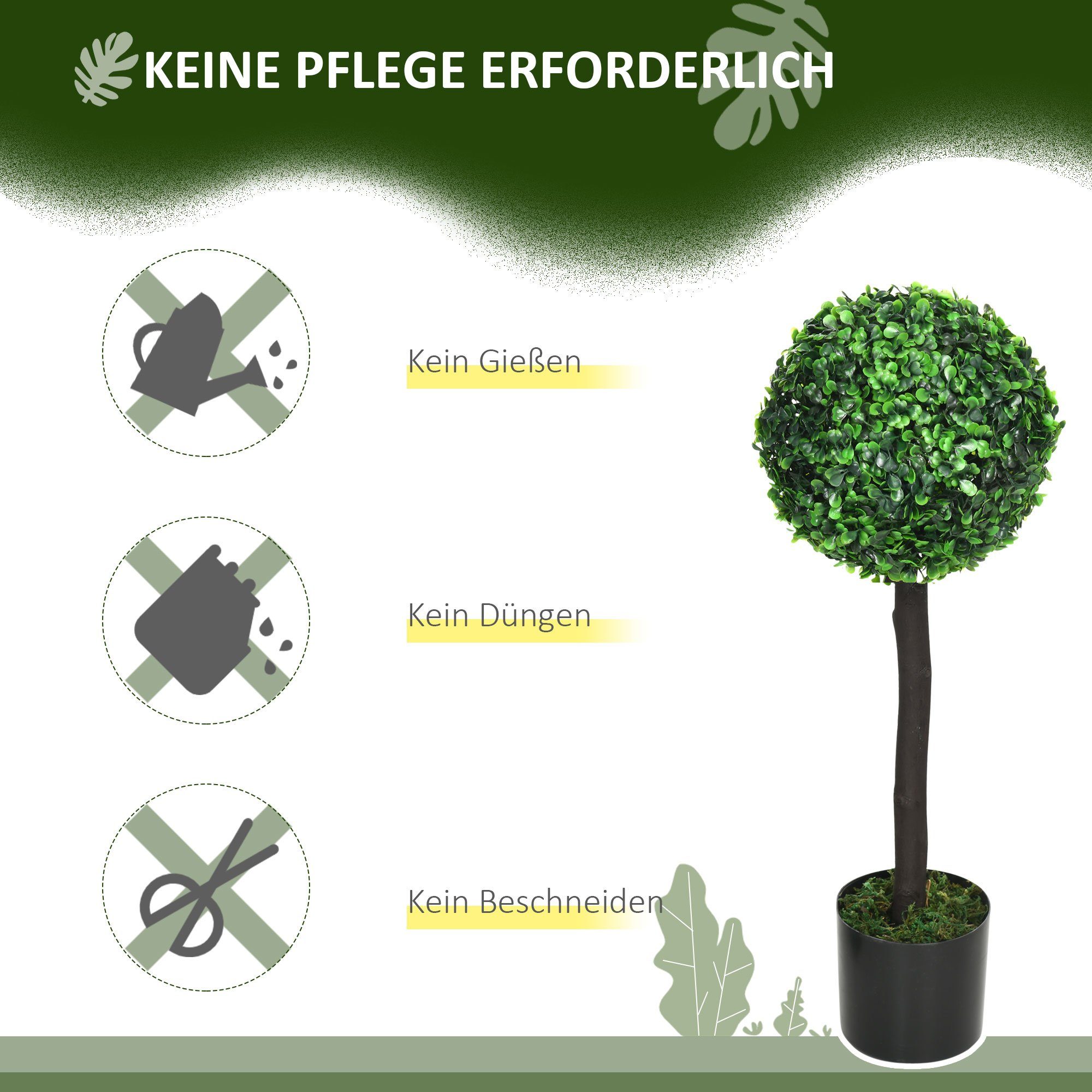 Balkon, HOMCOM, für Buchsbaum, cm, mit PEVA, Garten, UV-beständige Kunstpflanze Höhe Wohnzimmerdeko Grün Zimmerpflanze, Blumentopf 60