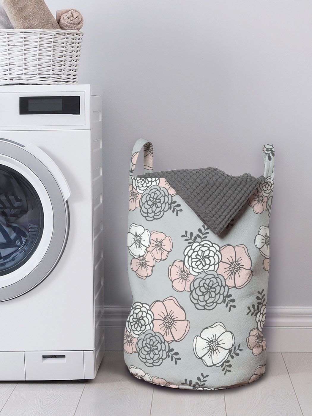 Abakuhaus Wäschesäckchen Wäschekorb mit Kordelzugverschluss Blumen-Muster Natur Waschsalons, für Bunte Griffen