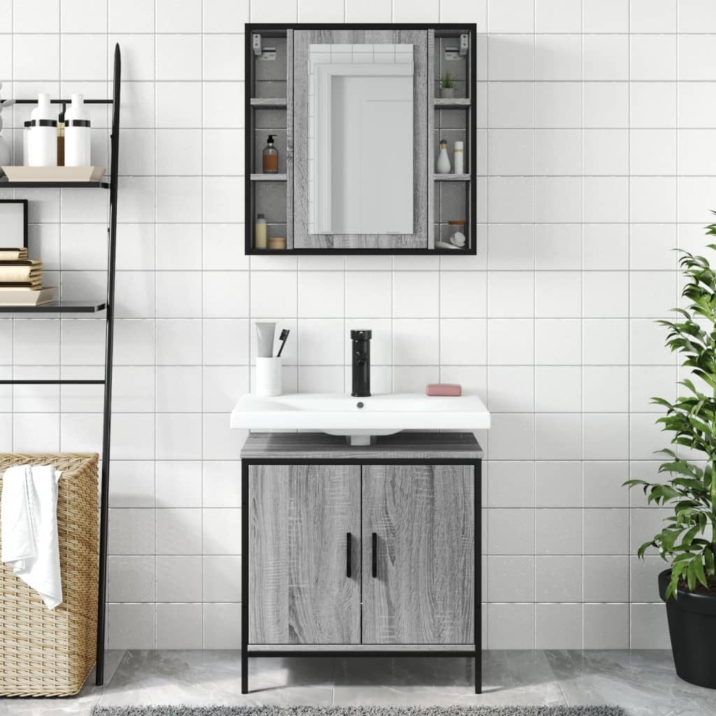 vidaXL Badezimmer-Set 2-tlg. Badmöbel-Set Grau Sonoma günstig online kaufen