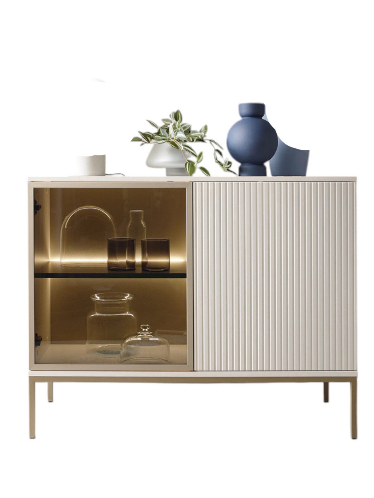 Compleo Kommode LINO (mit Fronten gefräst und gehärtetem Glas) Loft/Modern stil