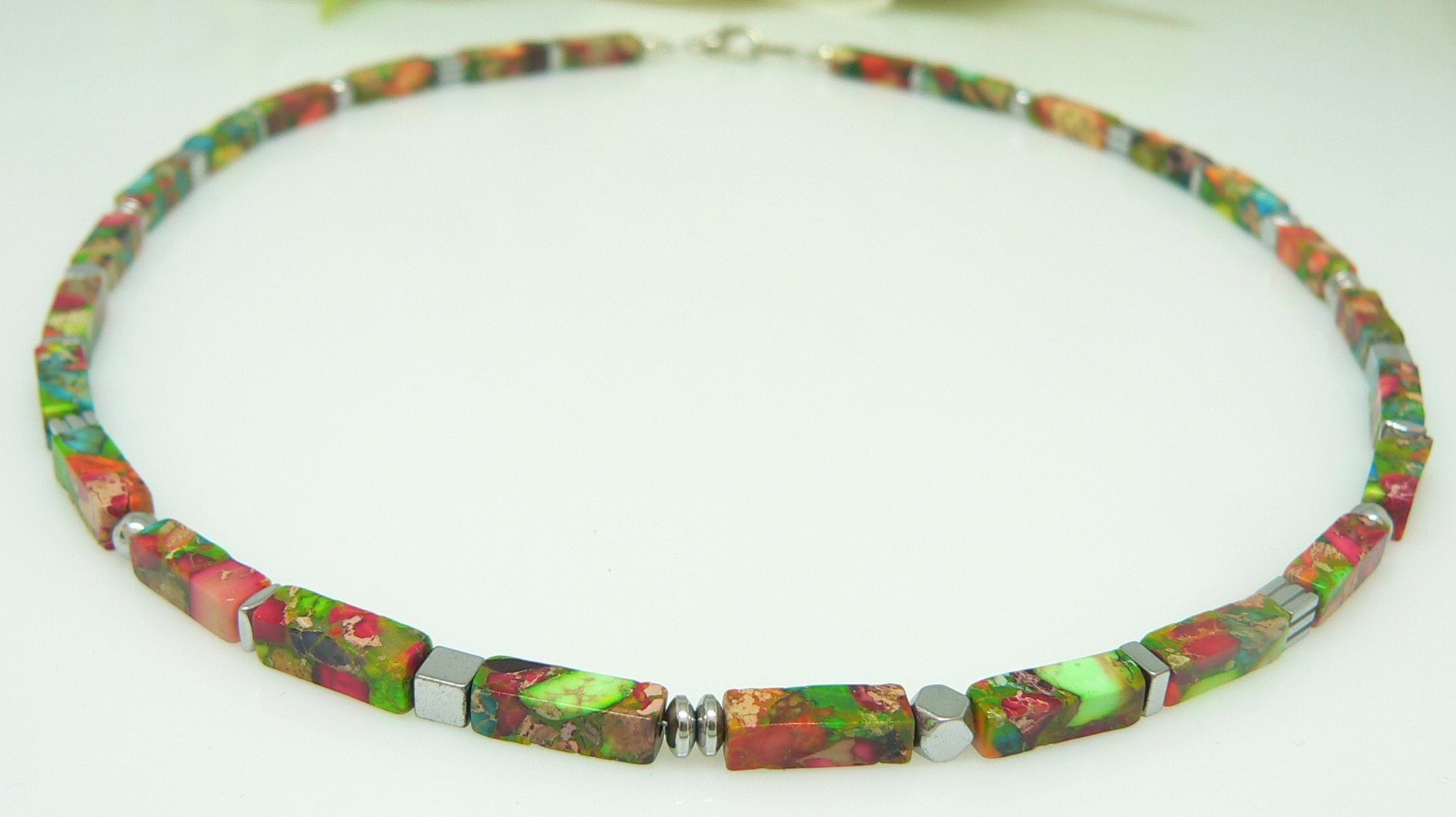 traumschmuck Kette ohne Anhänger 226m Halskette Schmuck-Edelstein Imperial Jaspis mehrfarbig bunt (incl. Schmuckbox), handgefertigt, Made in Germany