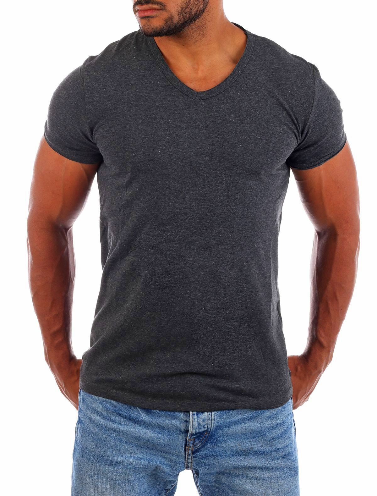 CARISMA T-Shirt Herren Uni Basic 4066 tief-breit geschnittener Ausschnitt vintage Look V-Ausschnitt unifarben kurzarm slim fit