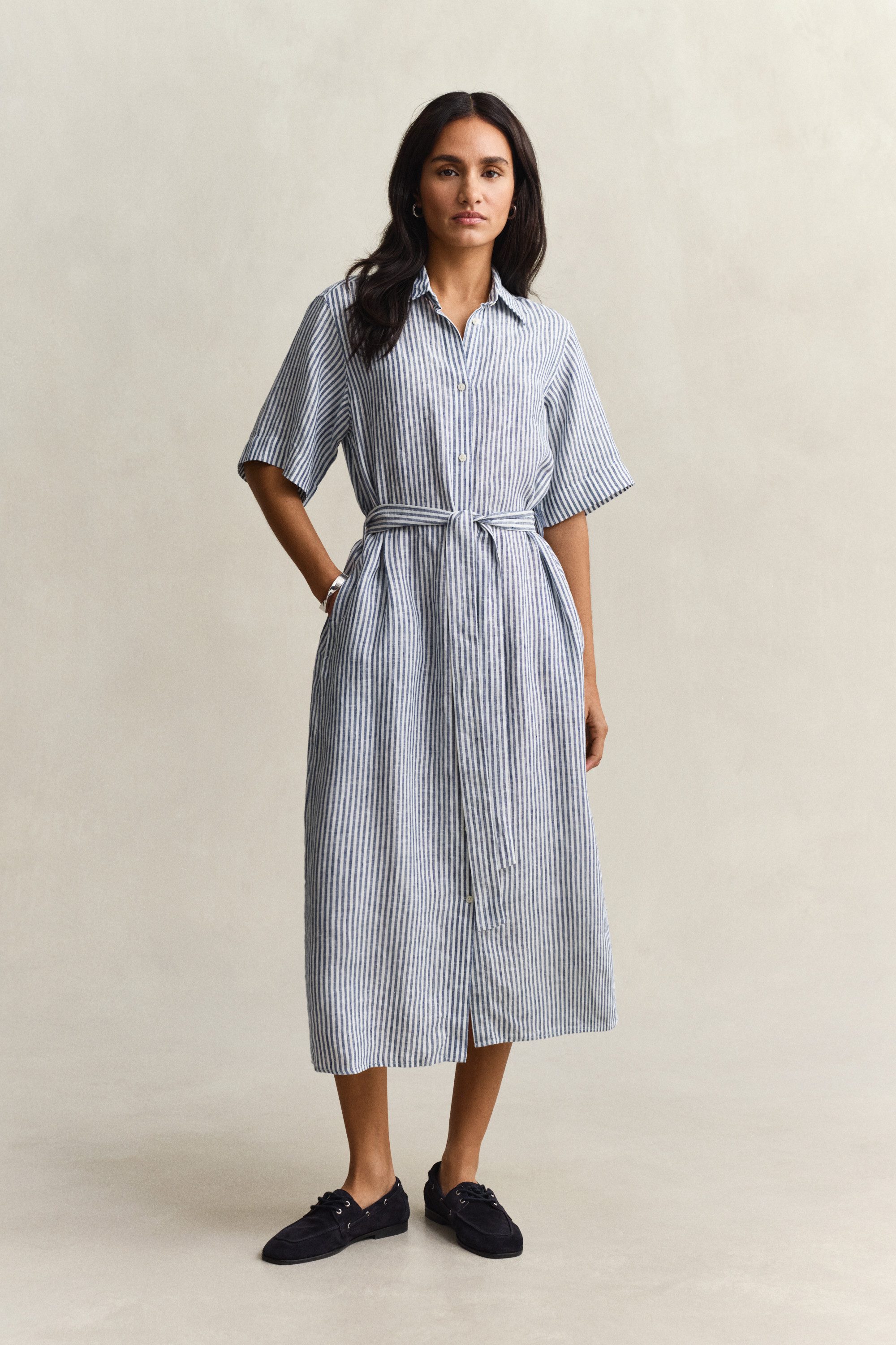 Gant Hemdblusenkleid STRIPED LINEN Regular fit mit Bindegürtel