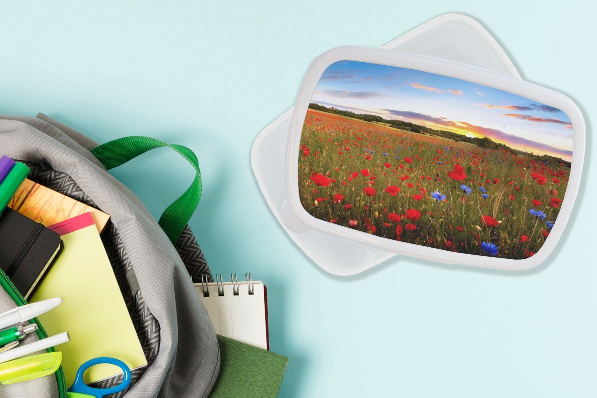 Erwachsene, Kunststoff, MuchoWow Kinder Lunchbox und - Blumen - (2-tlg), Mädchen Sonnenuntergang weiß und Jungs Brotdose, für für Farben, Brotbox