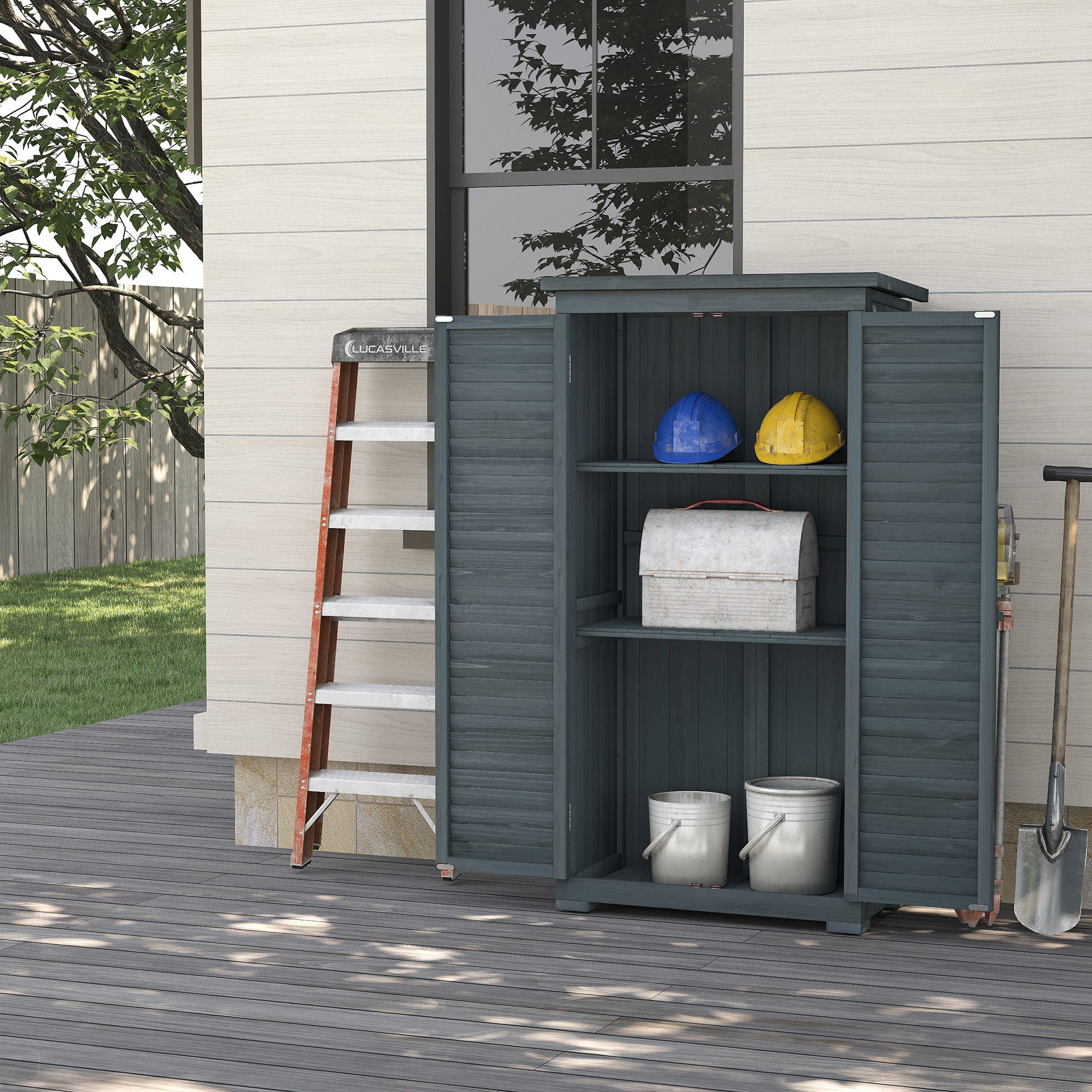 Garten-Geräteschrank Geräteschuppen aus Tannenholz mit Pultdach und Lamellentüren