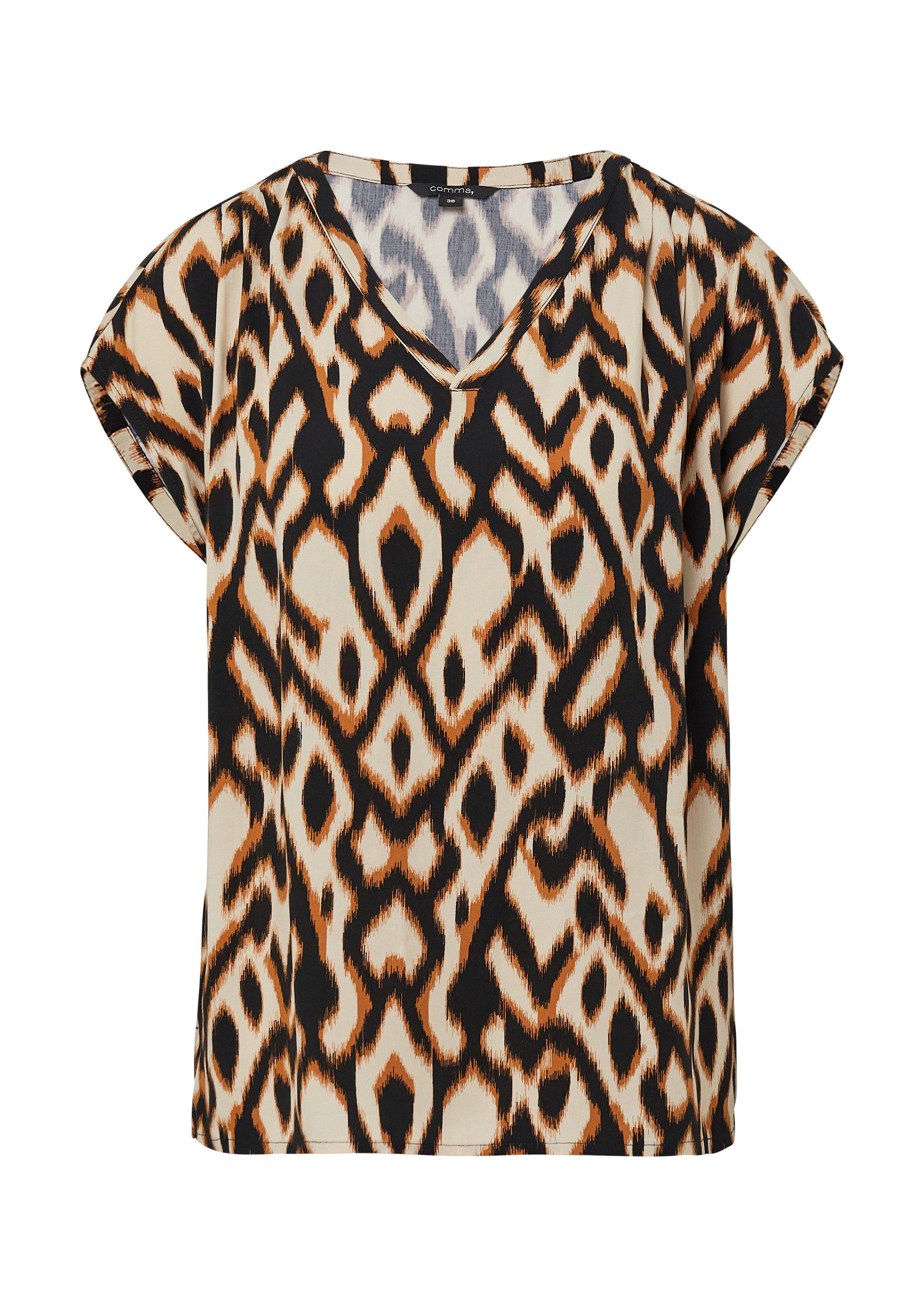 comma Blusentop Bluse Bluse mit All-over-Print und V-Ausschnitt