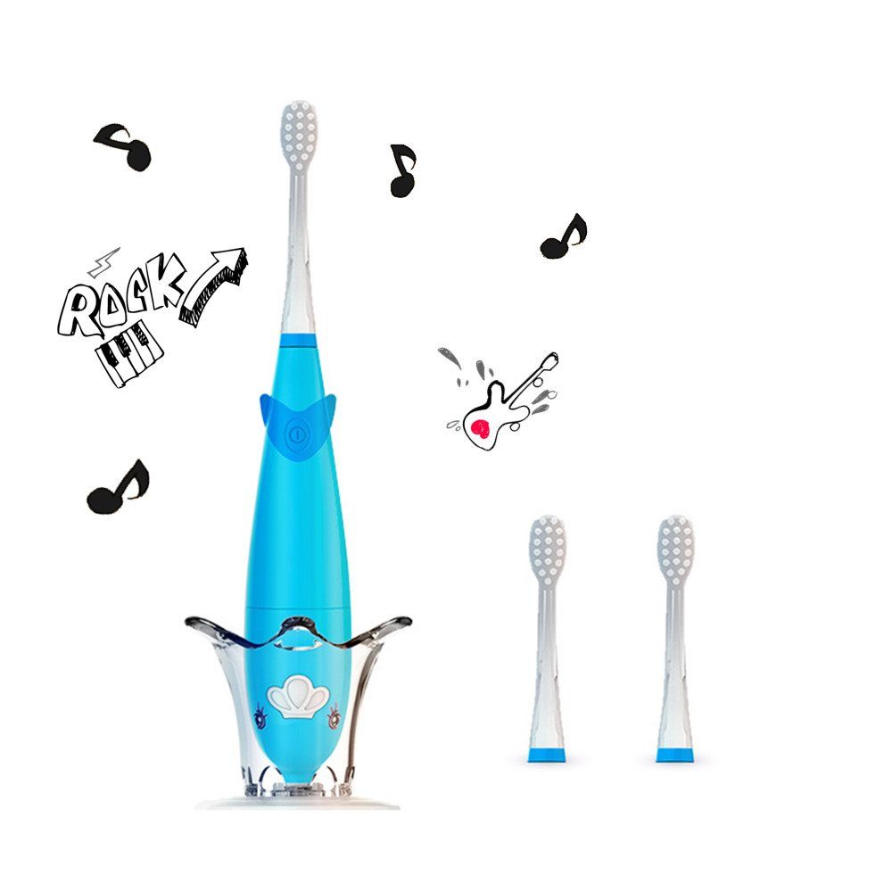 Der Schallzahnbürste Mundbürste Zahnbürstengriff Wasserdichte mit Kinderzahnbürste, autolock Aufsteckbürsten: 3 das St., und Musik, LED-Licht Elektrische niedliche