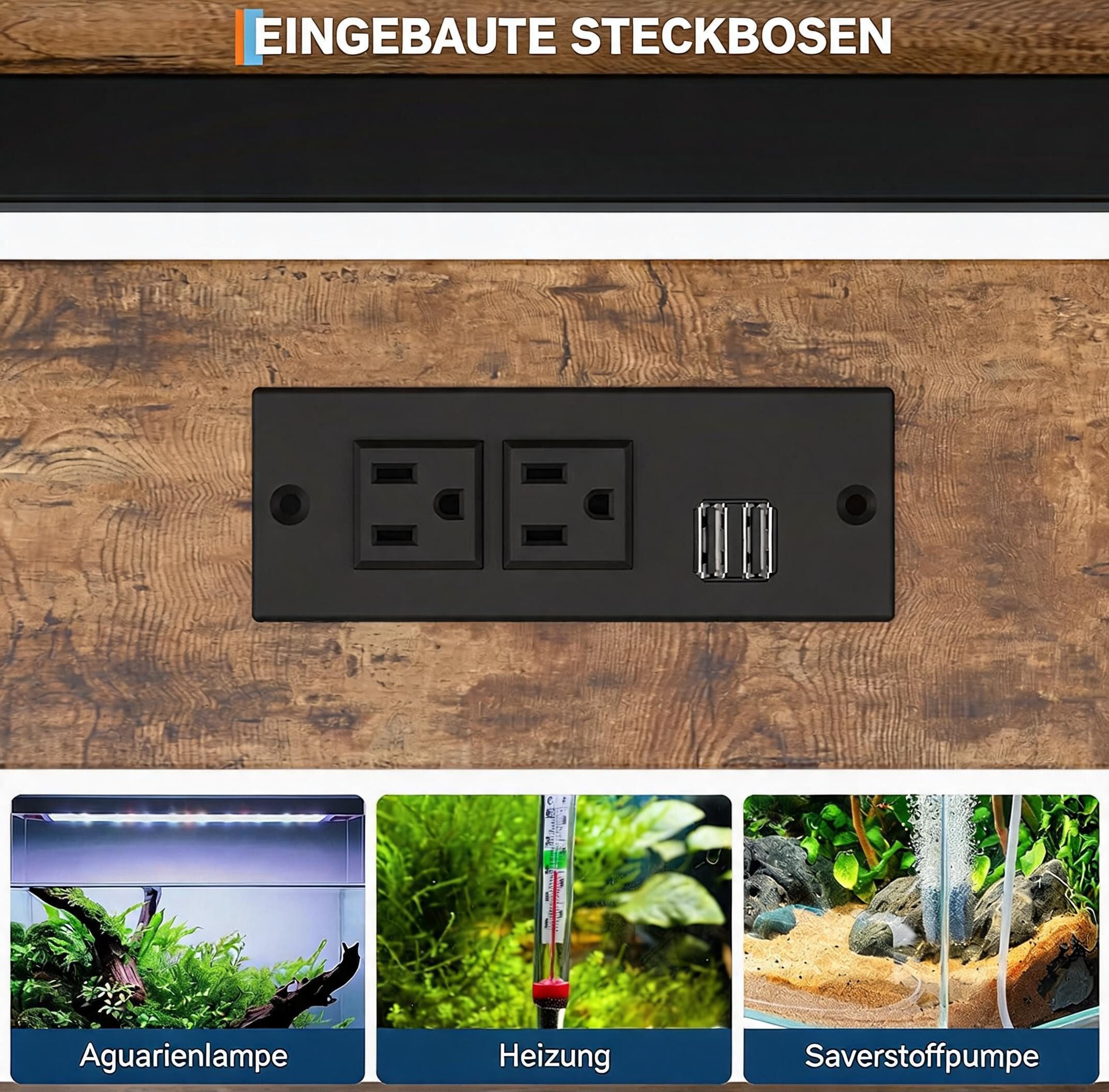 GarveeMore Aquariumunterschrank Steckdosen, Metall-Holz, 300 kg Tragkraft, 93 cm × 48 cm × 78 cm den Unterschrank, die integrierten Steckdosen – Bild 5 von 5