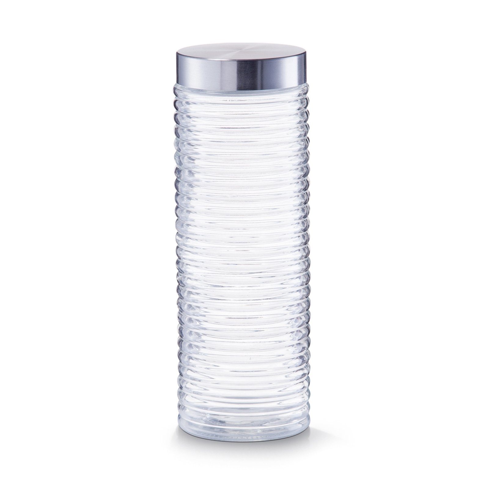 Zeller Present Vorratsglas Vorratsglas gerillt mit Edelstahldeckel 2000 ml, Glas, Edelstahl, (1-tlg), Vorratsdose Lebensmittelaufbewahrung