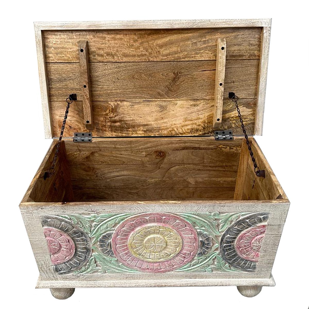 Oriental Galerie Truhe Indische Truhe Schnitzerei weiß 80 cm, Holztruhe, Co günstig online kaufen