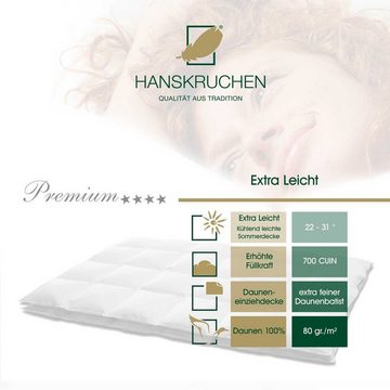 Daunenbettdecke, Premium, HANSKRUCHEN, Füllung: 100% Daunen, Bezug: 100% Baumwolle, Leicht 135 x 200 cm, hergestellt in Deutschland, allergikerfreundlich