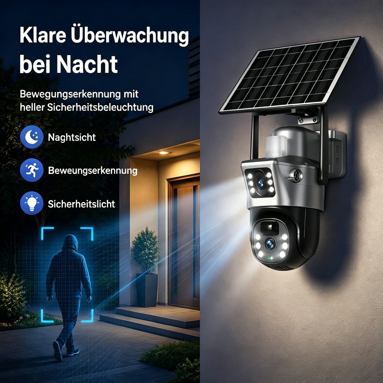 ANTCOOL Überwachungskamera WiFi Solar-Überwachungskamera Außen Doppellinse PTZ, IP66 – Bild 5 von 5