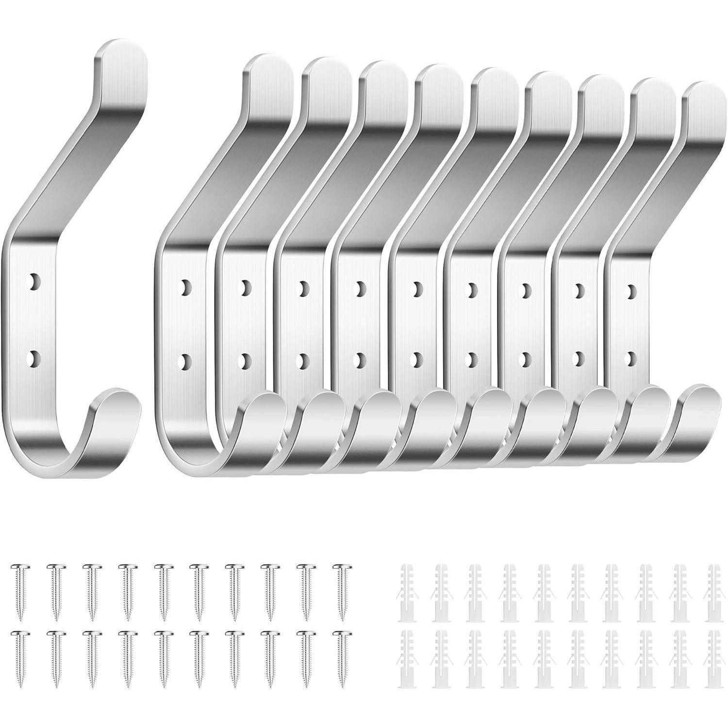 LuxusKollektion Kleiderhaken Garderobenhaken Wandhaken Kleiderhaken Gebürstetes Silber 10 Stück, (10-St)