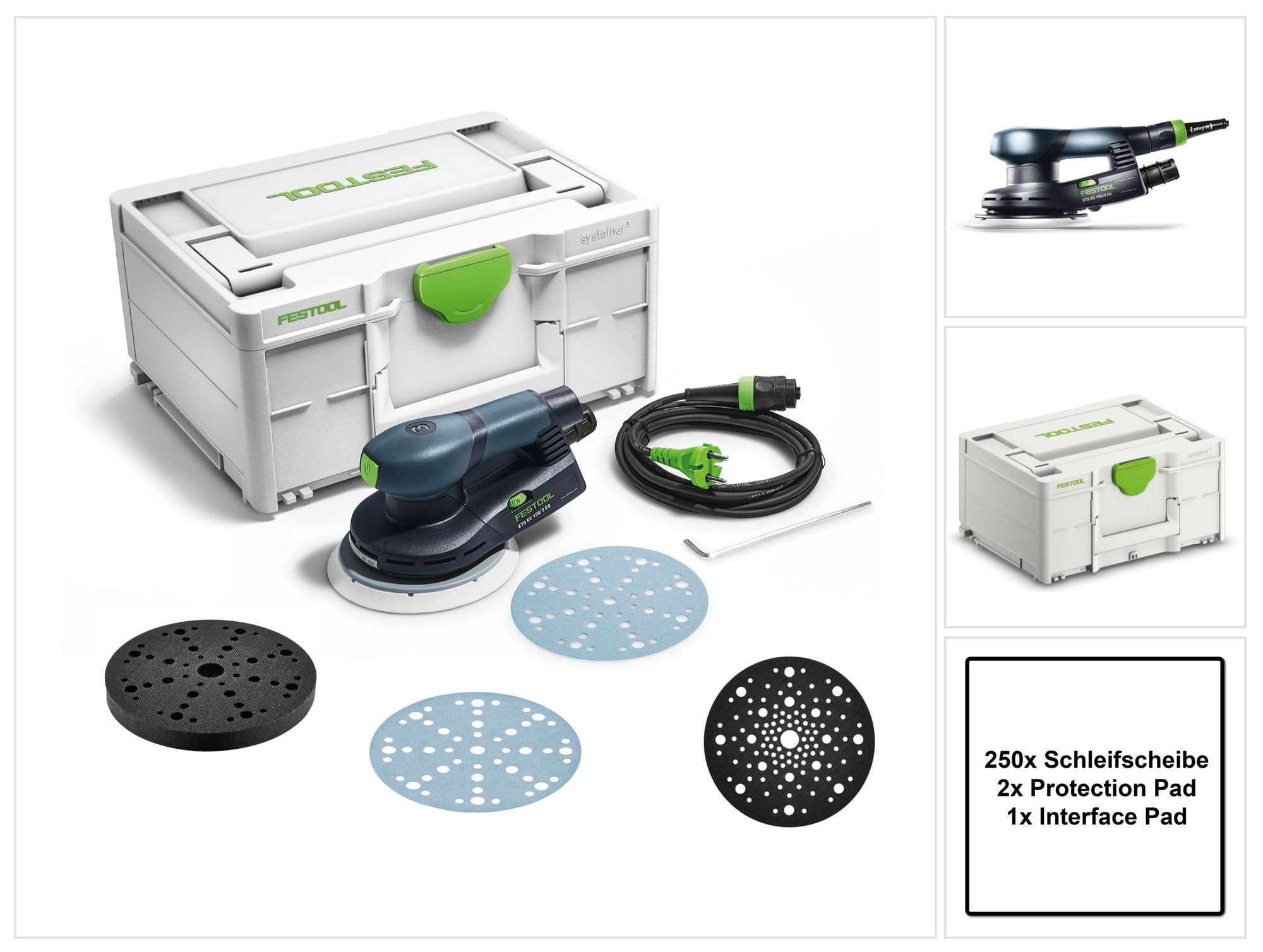 FESTOOL Exzenterschleifer ETS EC150/3 EQ-Plus Exzenterschleifer 400 W 150 mm Brushless + 250x