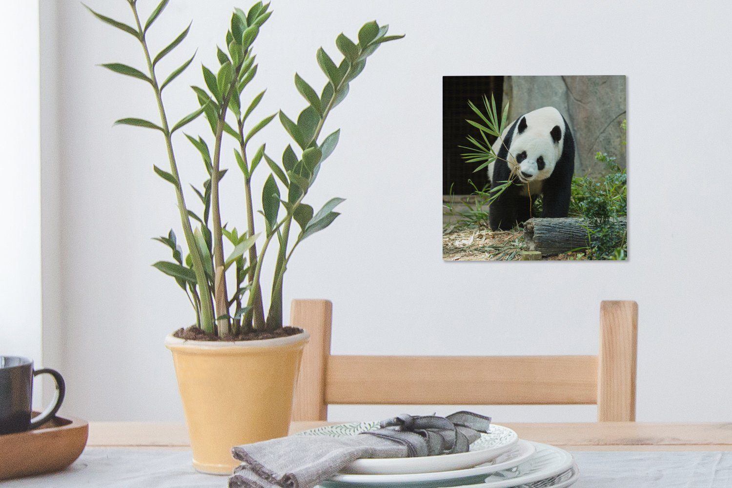 OneMillionCanvasses® Leinwandbild Panda - Bilder für Leinwand Wohnzimmer - Baumstamm Schlafzimmer bunt Höhle, (1 St)