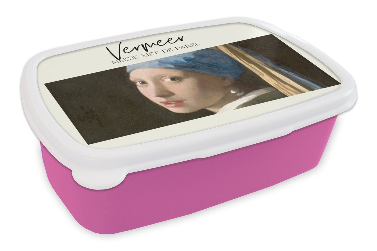 MuchoWow Lunchbox Kunst - Das Mädchen mit dem Perlenohrring - Vermeer, Kunststoff, (2-tlg), Brotbox für Erwachsene, Brotdose Kinder, Snackbox, Mädchen, Kunststoff rosa