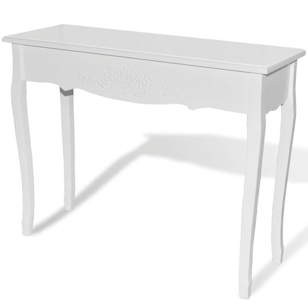 furnicato Schminktisch Konsolentisch Weiß 100 x 35 x 78 cm aus MDF und Kiefernholz (1-St), Elegante Beistelltisch-Variante mit Blumenmuster für das Wohnzimmer