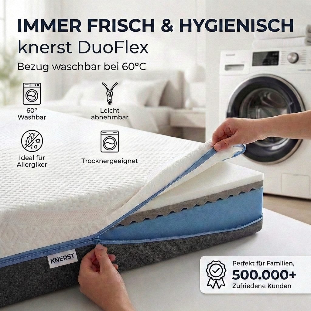 Hybridschaum-Matratze mit Rundum-Reißverschluss komplett abnehmbar Hygienisch waschbar 60 °C, KNERST, 21 cm hoch, 7 Zonen, 90x200cm, Gel-Memory Foam, 2 Härtegra – Bild 5 von 5