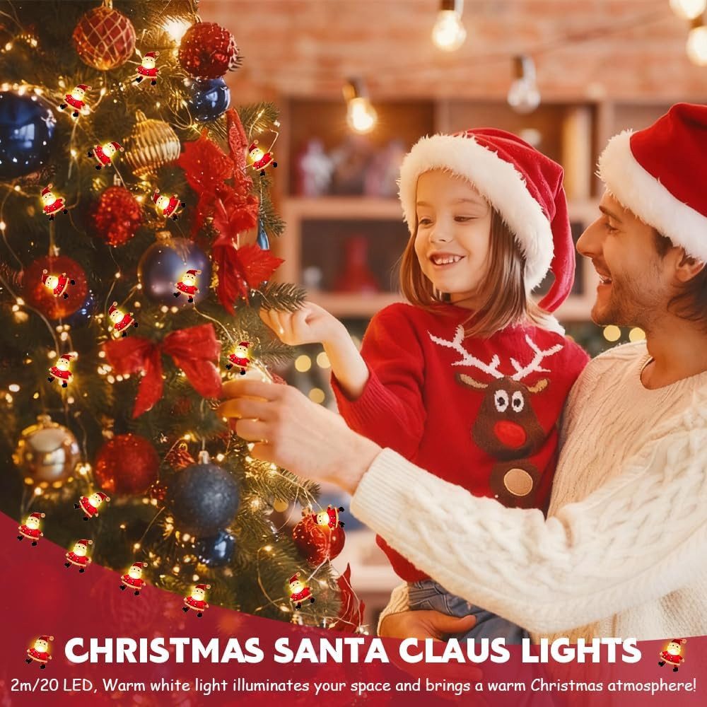 Stelby LED-Lichterkette Weihnachtsmann Lichterkette 2m mit 20 Warmweiß LEDs, Fensterbeleuchtung, Batteriebetrieben, Weihnachtsdeko