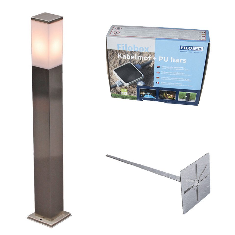 Qazqa Außen-Stehlampe Malios, ohne Leuchtmittel, E27, Stahl, Modern, Edelstahl, 1-flammig