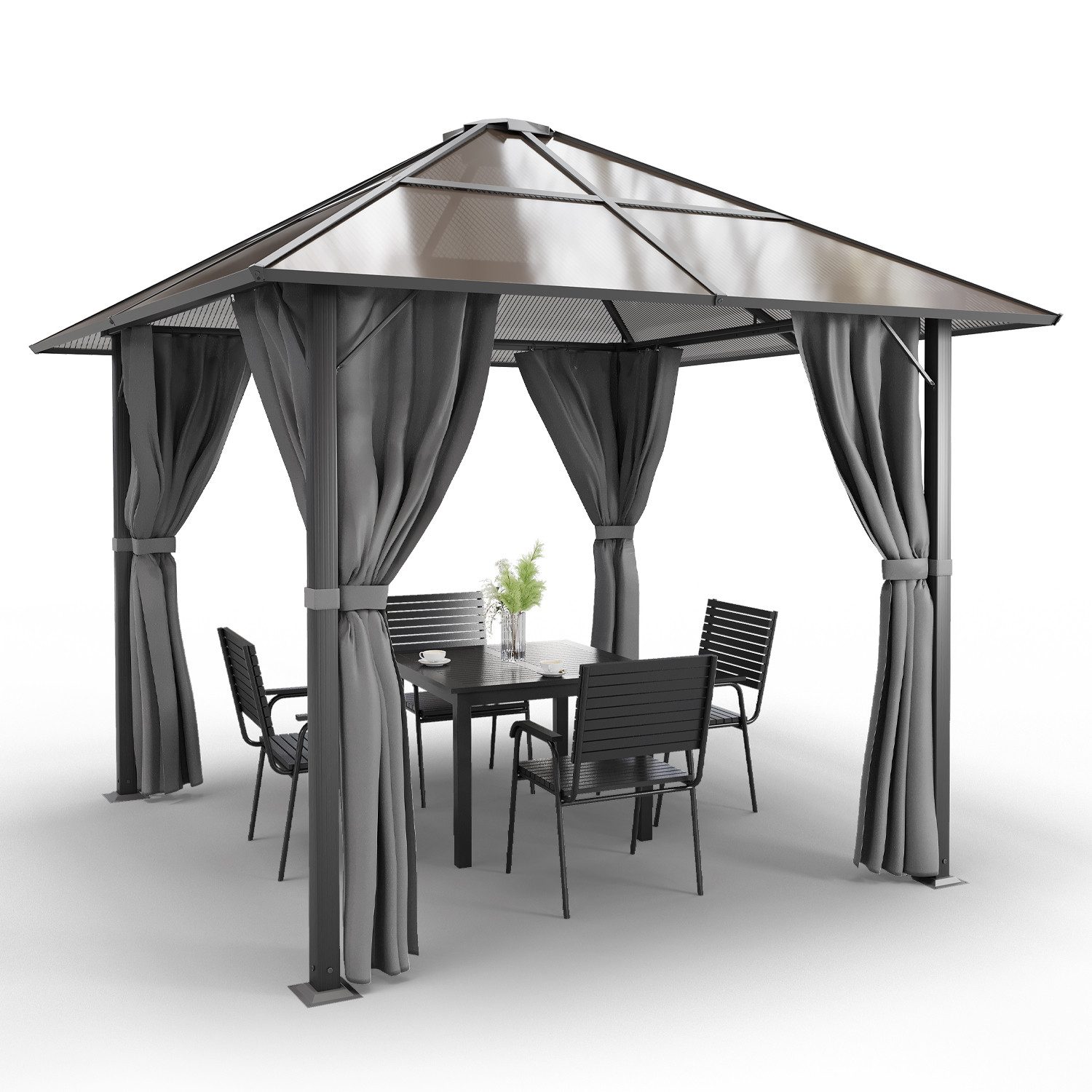 HOMALL Pavillon 3x3/3x4m Gartenpavillon mit doppelten PC-Sonnenkollektoren