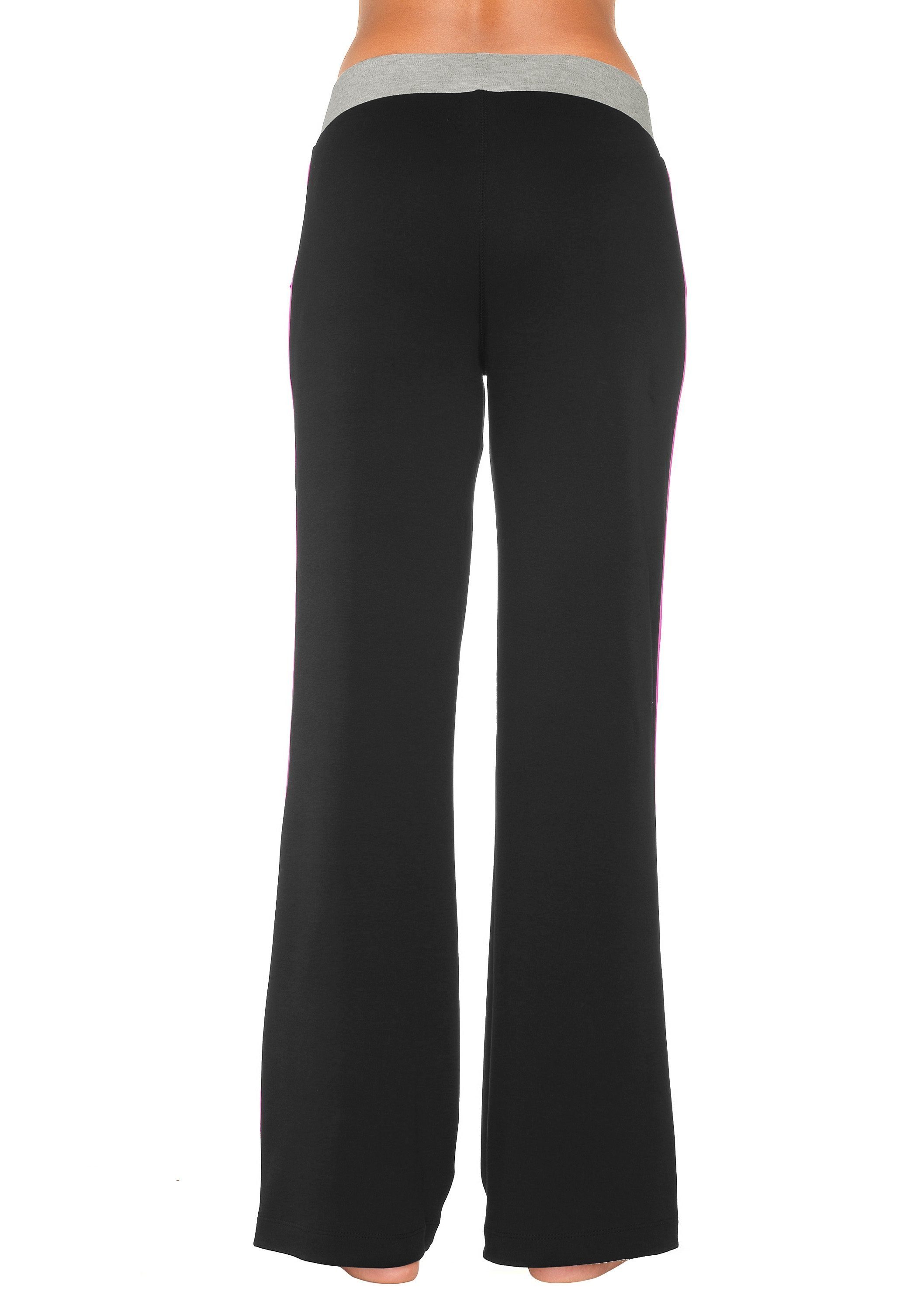 Relaxhose schwarz-pink-pink Bund, KangaROOS Loungeanzug breitem mit Loungewear,