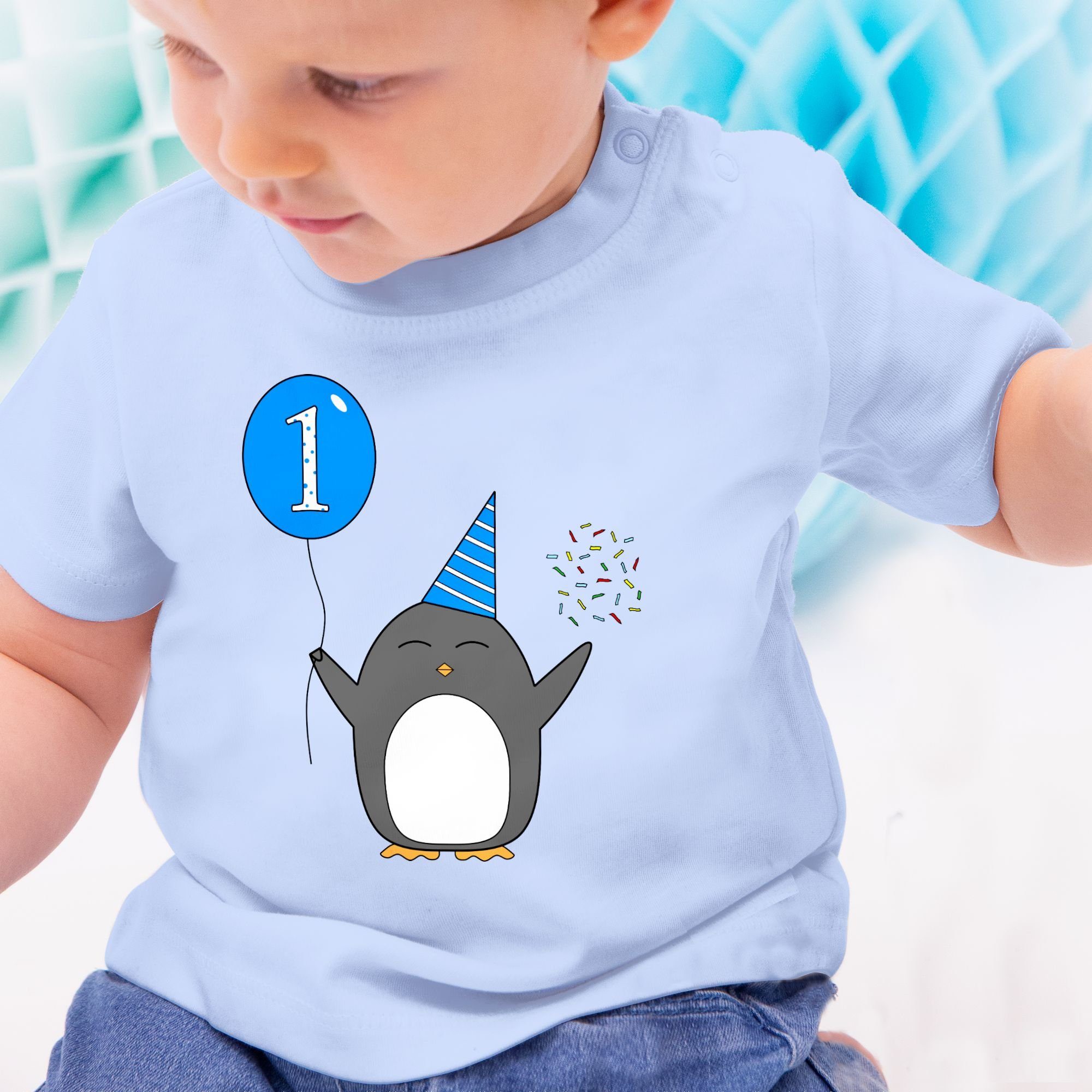 - für Baby Ballon 1 Babys - Konfetti Geburtstag Shirtracer T-Shirt 1.Geburtstag - Pinguin Geschenk Blau - Babyblau -