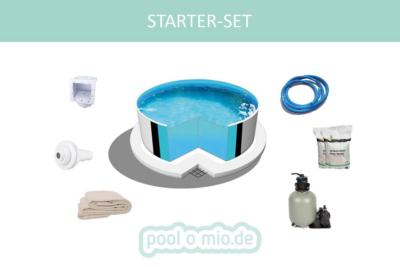 Thumbnail - Poolomio Pool STARTER SET Stahlwandpool Rund Ibiza Ø 400 x 150 cm (Set)