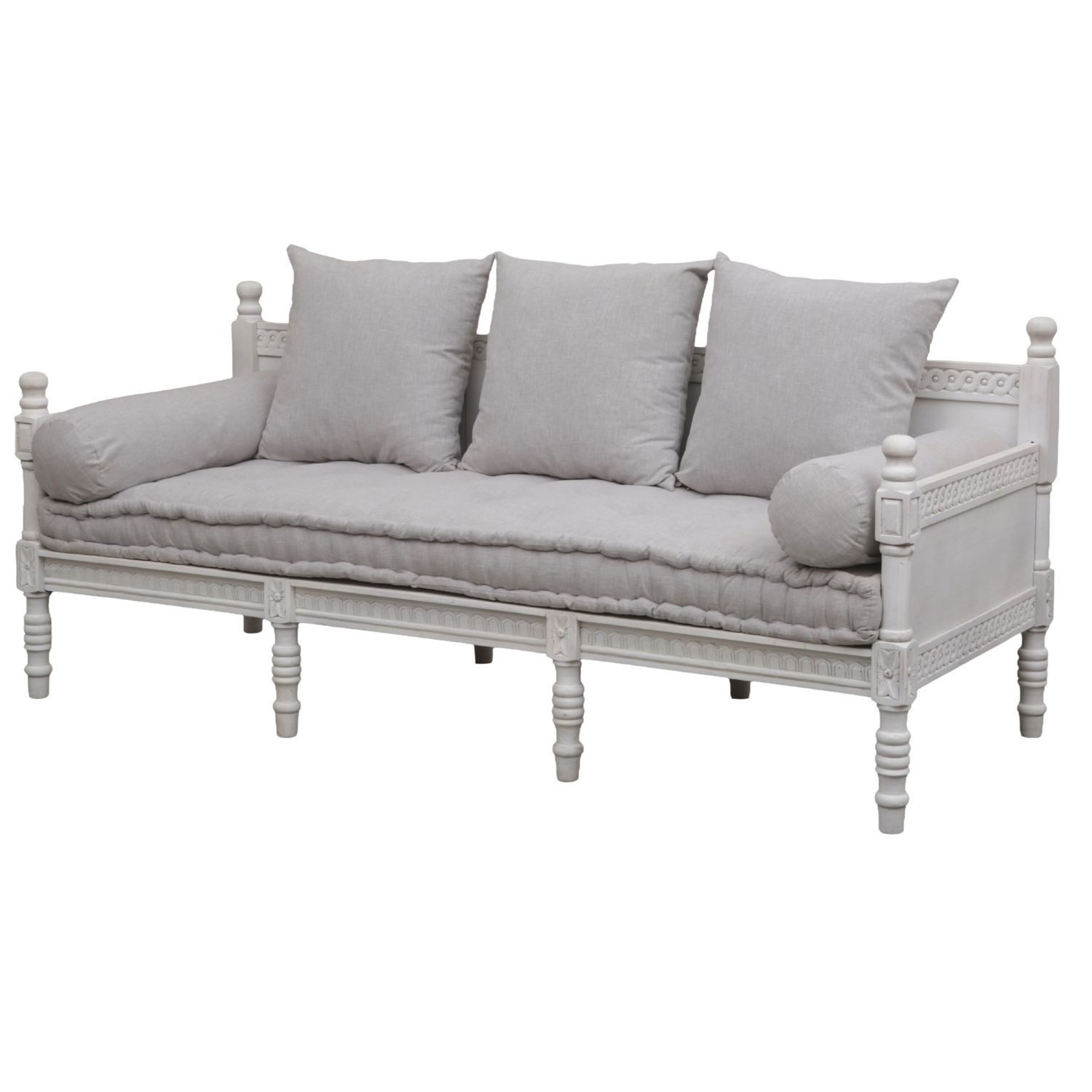 Marrakesch Orient & Mediterran Interior Gartensofa Holzsofa Bunta weiss Massivholz, Handgefertigt & Nachhaltig 200cm, 1 Teile, Handarbeit