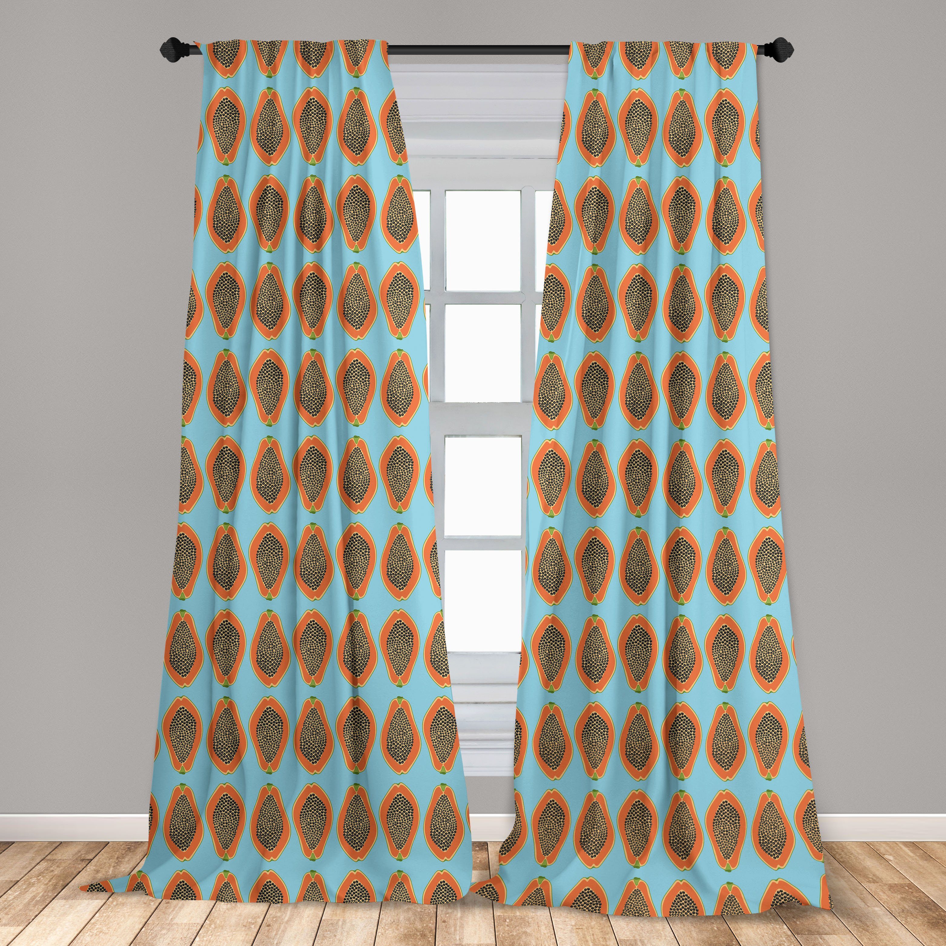 Microfaser, für Abakuhaus, Orange Blue Halbierte Papayas Vorhang Gardine Tropic Schlafzimmer Wohnzimmer Dekor,