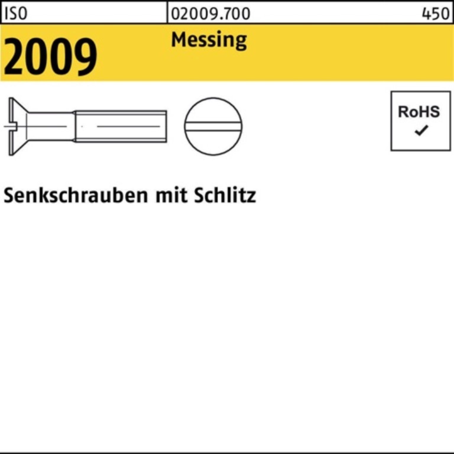 ISO Senkschraube 200er Stück Senkschraube Pack 200 M5x 45 ISO 2009 Schlitz Messing Reyher