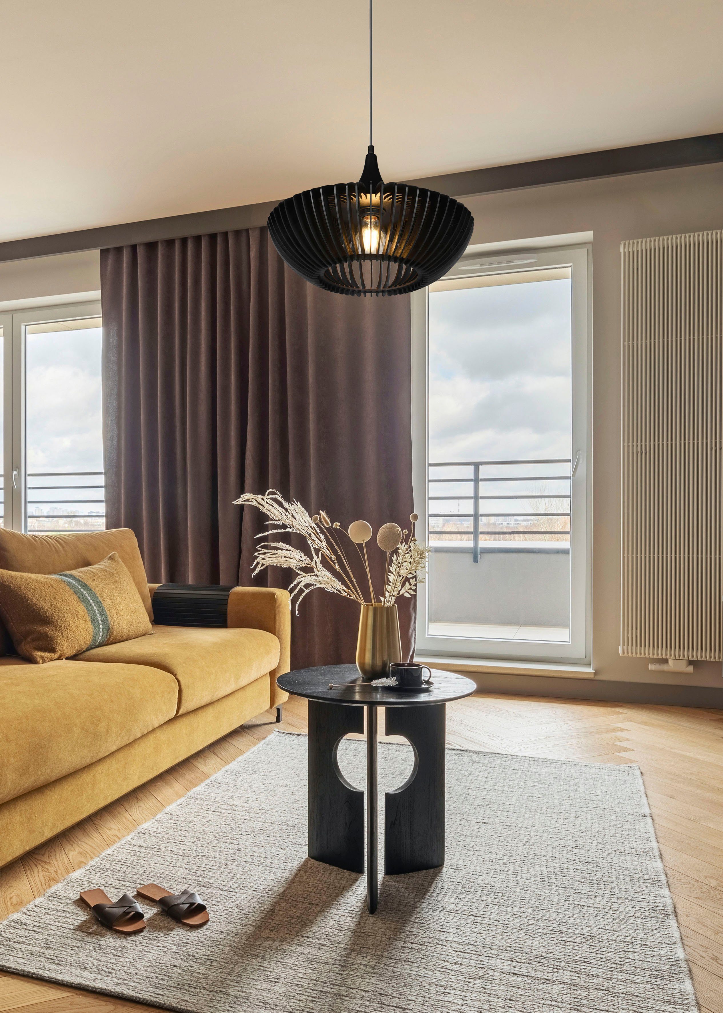 TRIO Leuchten Pendelleuchte Colino, ohne Leuchtmittel, warmweiß - kaltweiß, Hängelampe mit Holzschirm Ø40cm höhenverstellbar bis 150cm, exkl 1xE27