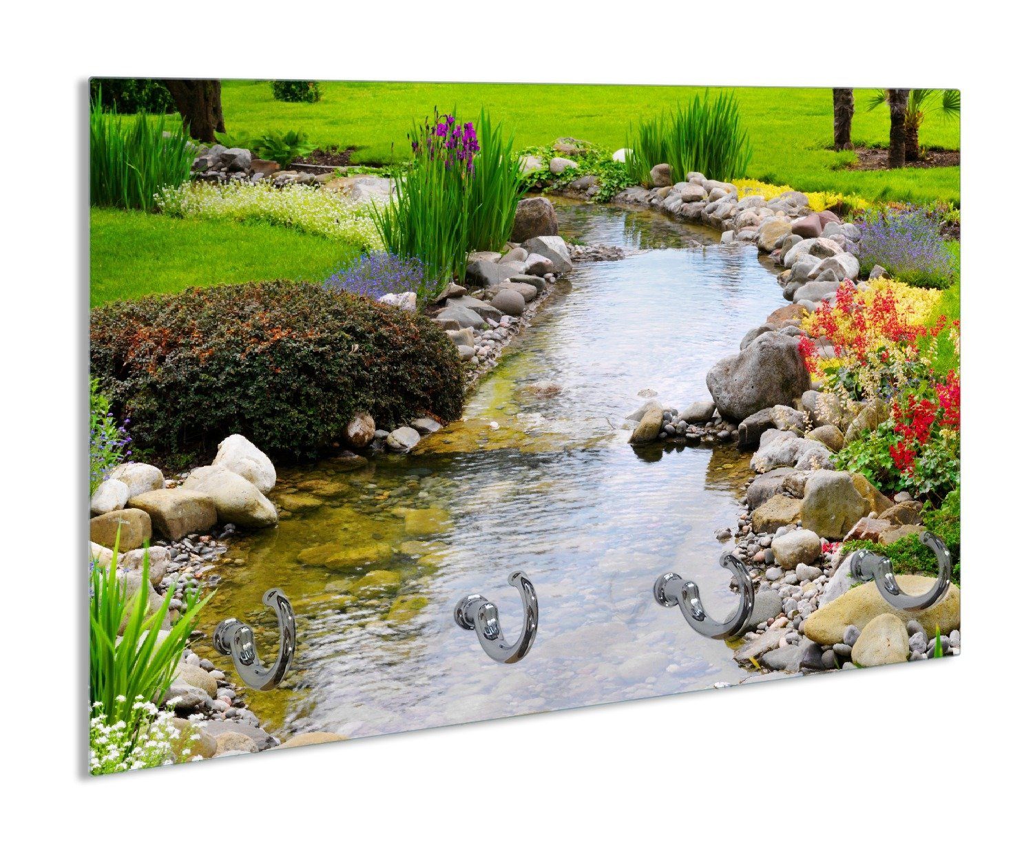 Wallario Handtuchhalter Blumen am Teich, aus Glas mit 4 Metallhaken