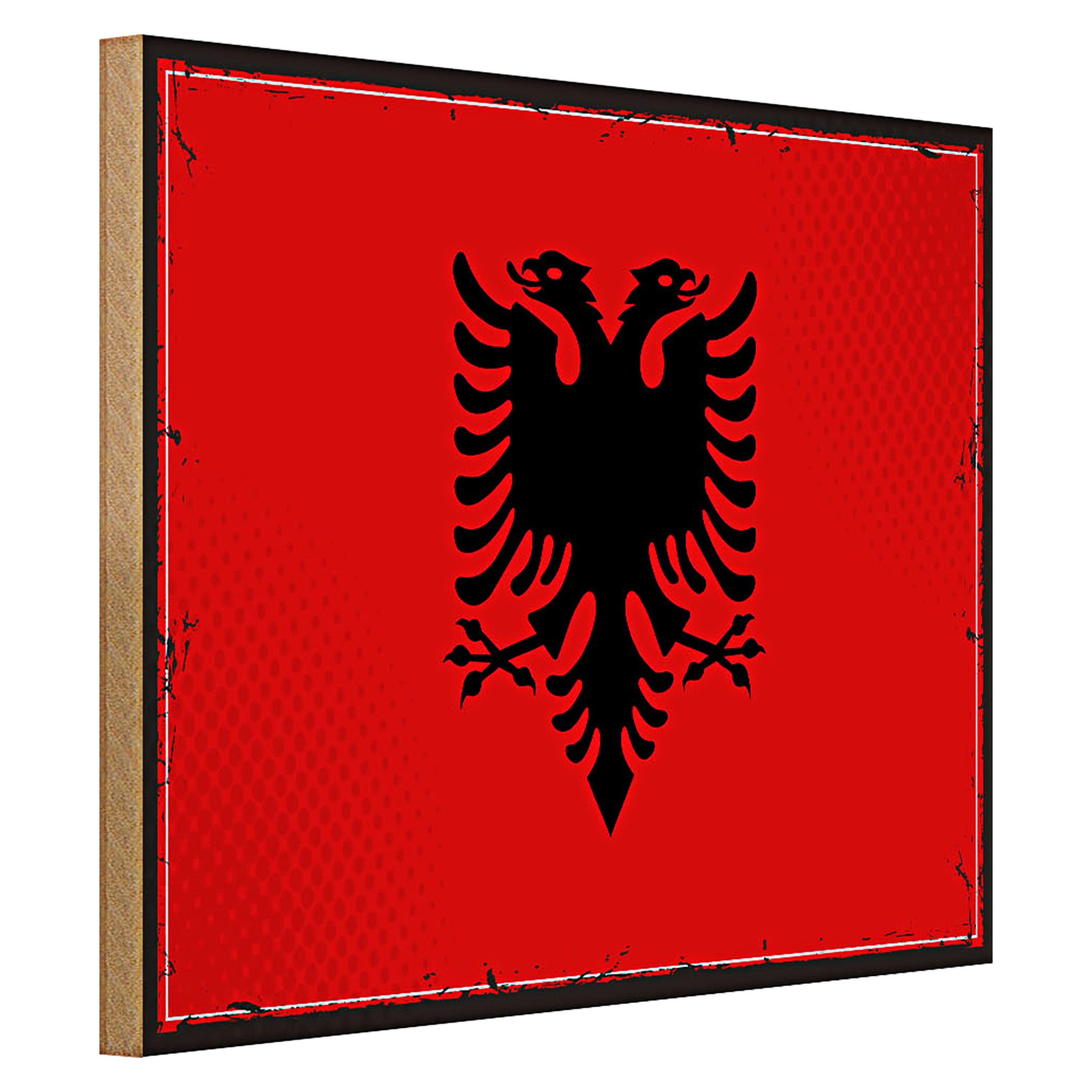 Roomando Holzbild Flagge Albanien 40x30cm Retro Flag Albania