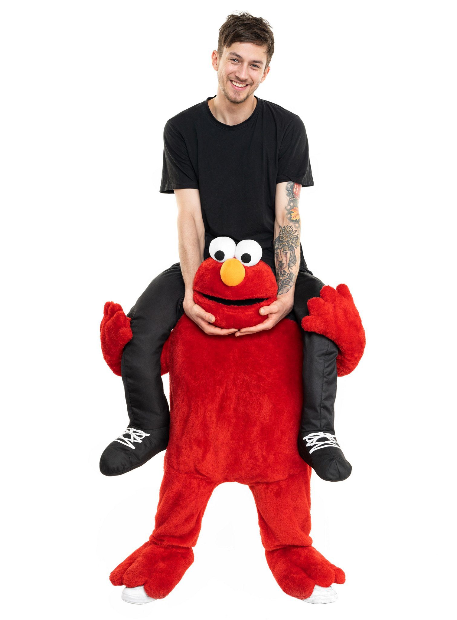 Maskworld Kostüm Die Sesamstraße – Elmo Huckepack Kostüm, Die Sesamstraße nimmt Dich auf die Schulter: lustiges Carry Me Kostü