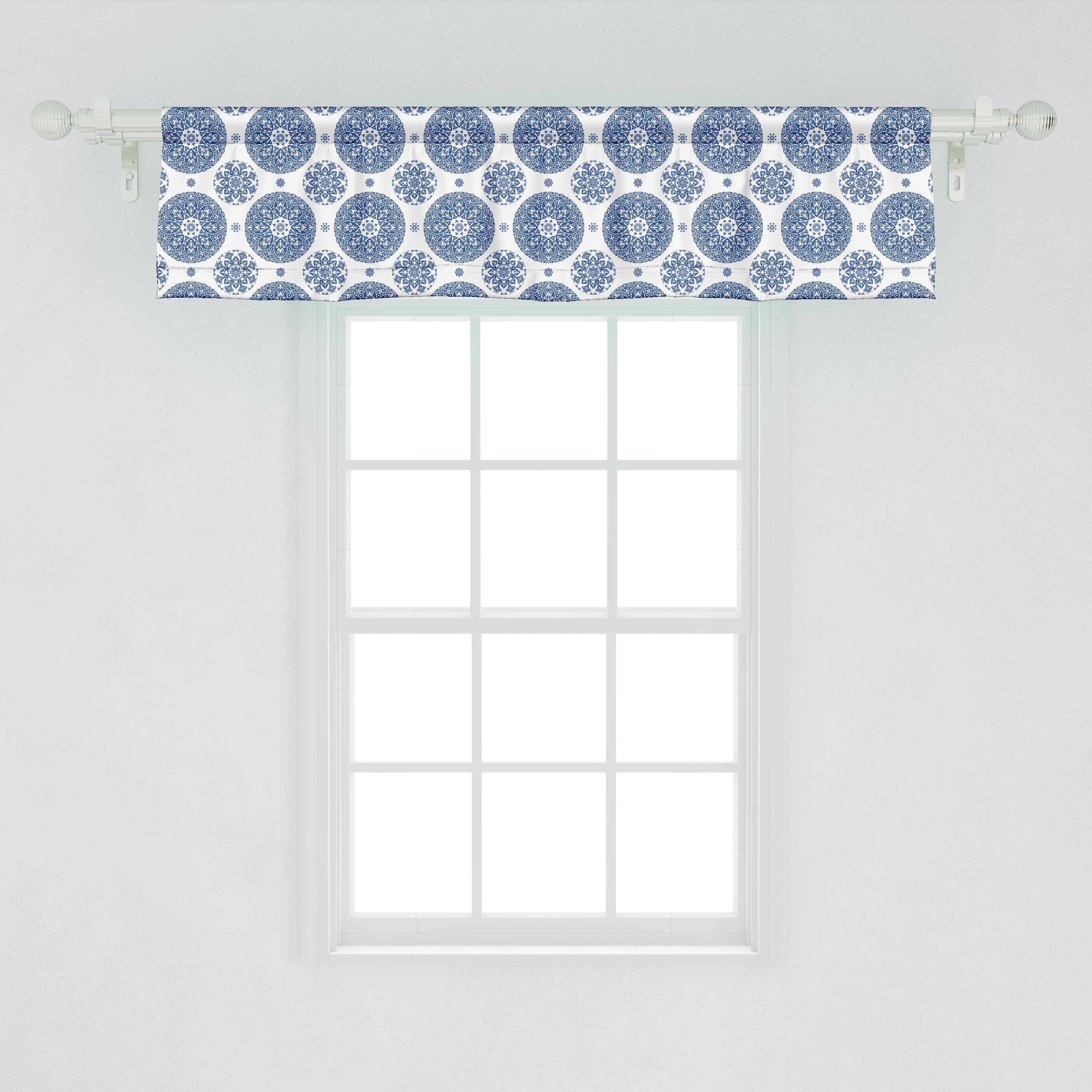 Scheibengardine Vorhang Volant für Küche Schlafzimmer Microfaser, Vintage Französisch Stangentasche, Blau Abakuhaus, Dekor Paisley mit