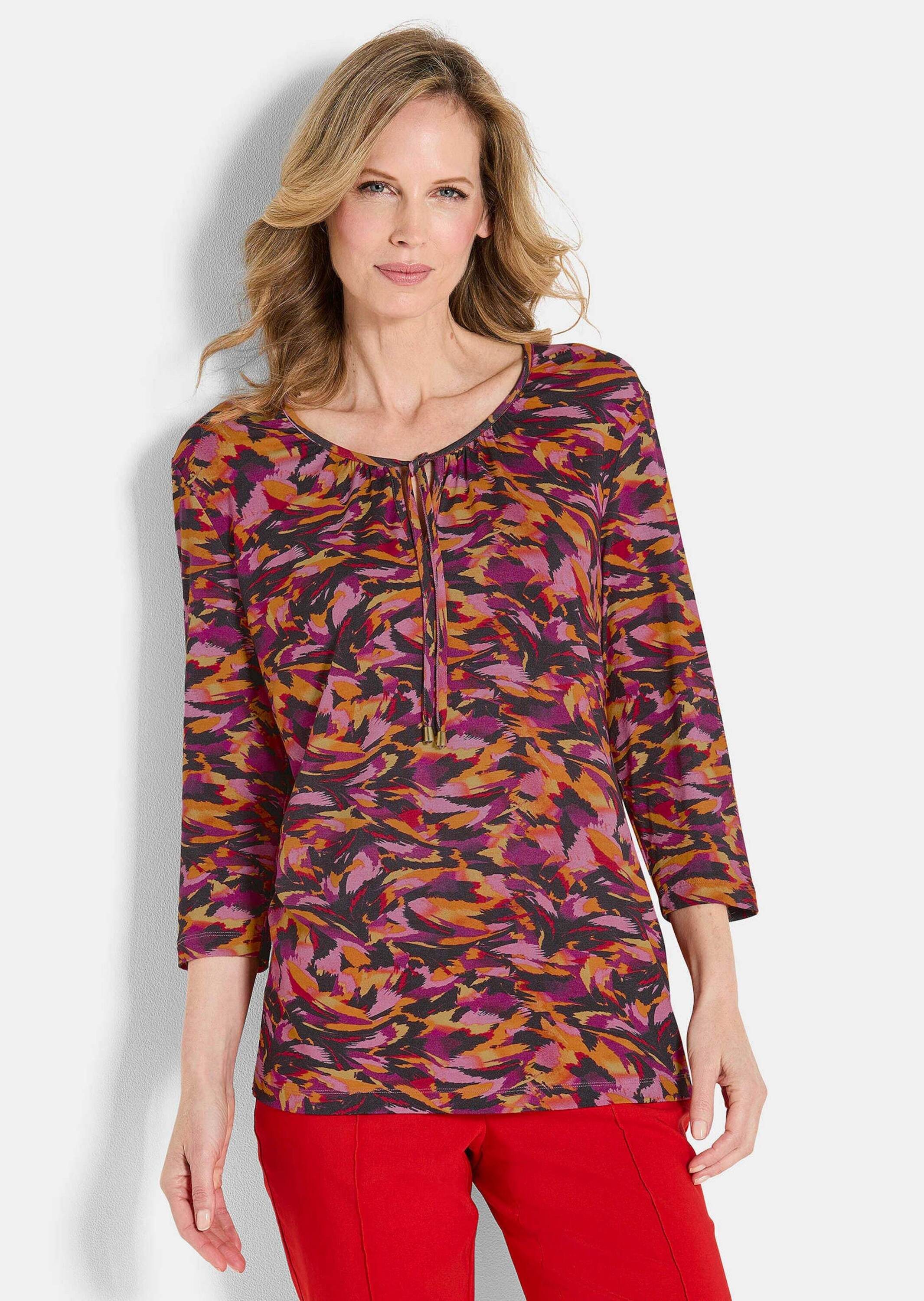 Print-Shirt Florales Viskoseshirt mit Rundhals