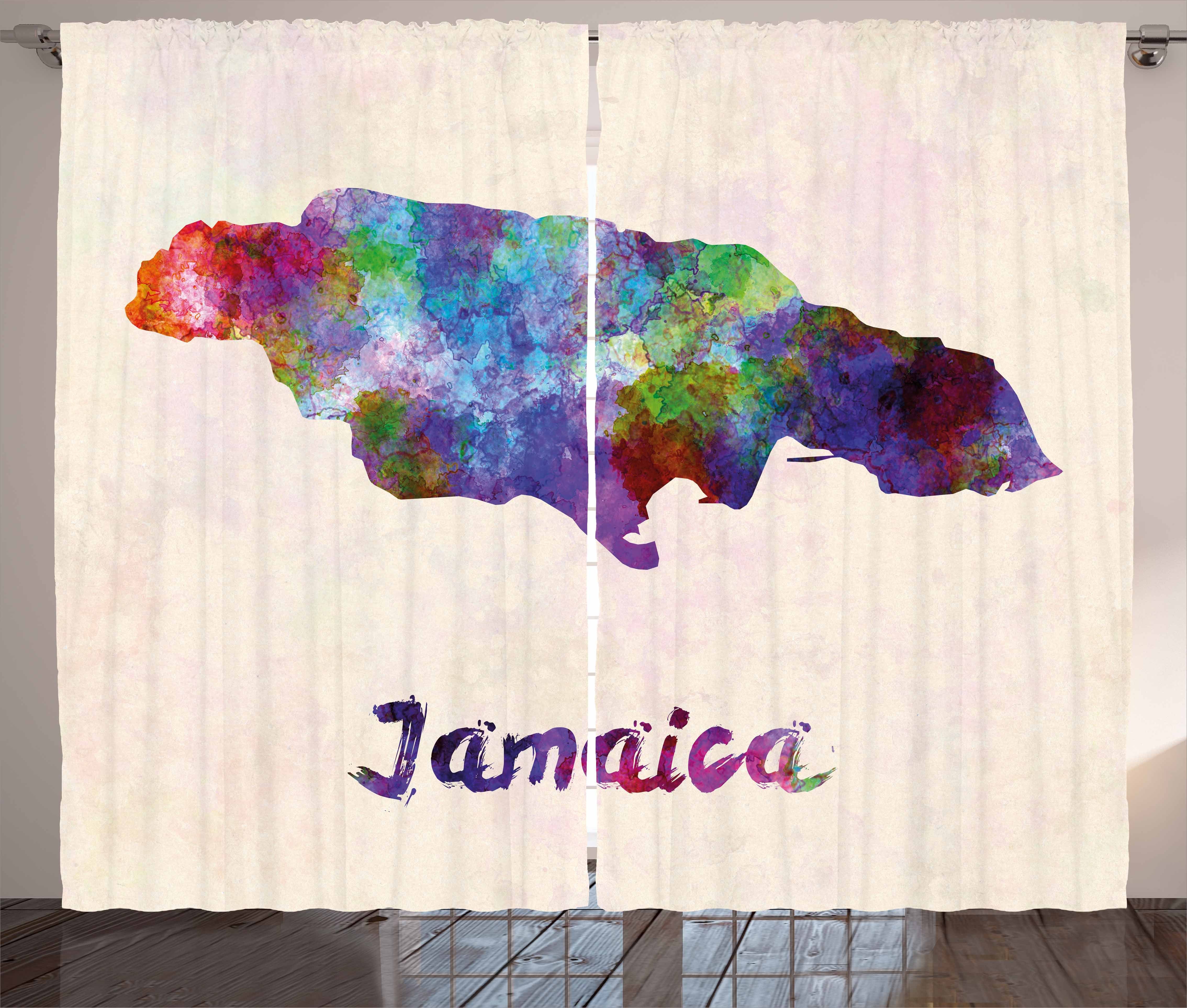 Gardine Land Haken, Kräuselband Abstrakt und mit Vorhang auf Karte Schlaufen jamaikanisch Schlafzimmer Abakuhaus,