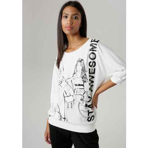 Aniston SELECTED Fledermausshirt mit Glitzersteinen verzierter Mädchenprint - NEUE KOLLEKTION