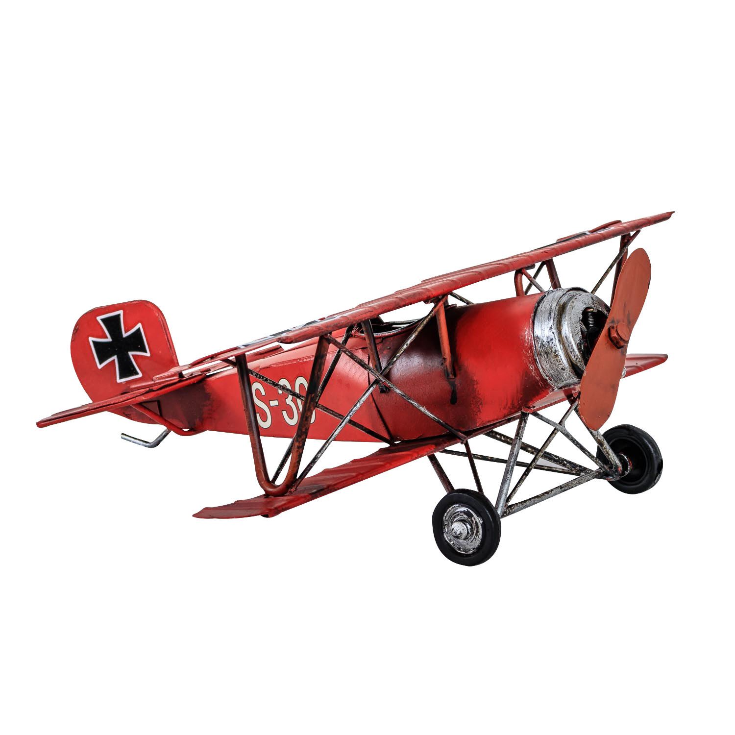 Dekoobjekt Modellflugzeug roter Baron Flugzeug Modell Blech Metall Antik-Stil 25c