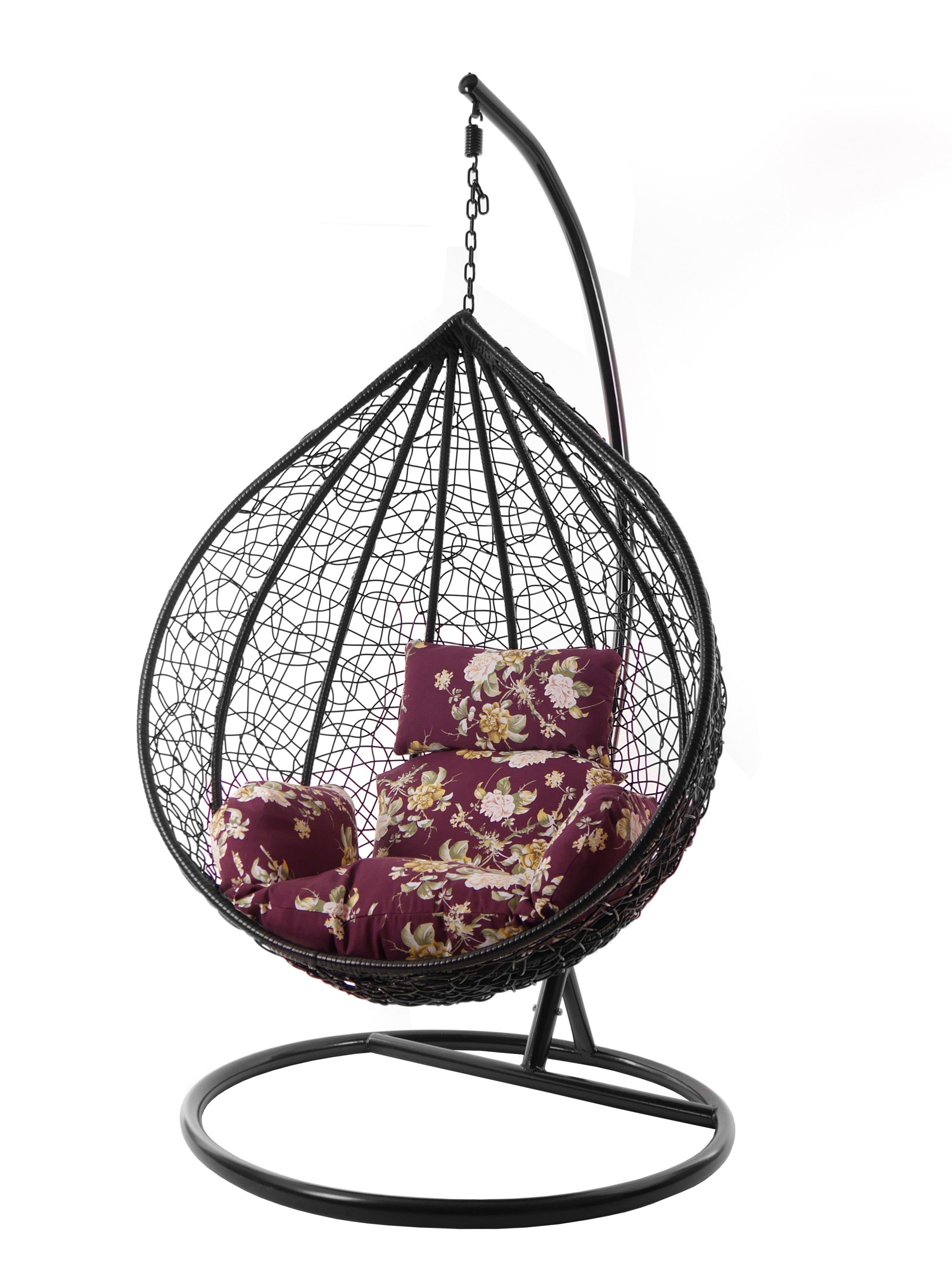 KIDEO Hängesessel Hängesessel MANACOR schwarz, Chair, gemustert Kissen, mit Gestell vino Swing (3905 tinto) Nest-Kissen XXL und Hängesessel