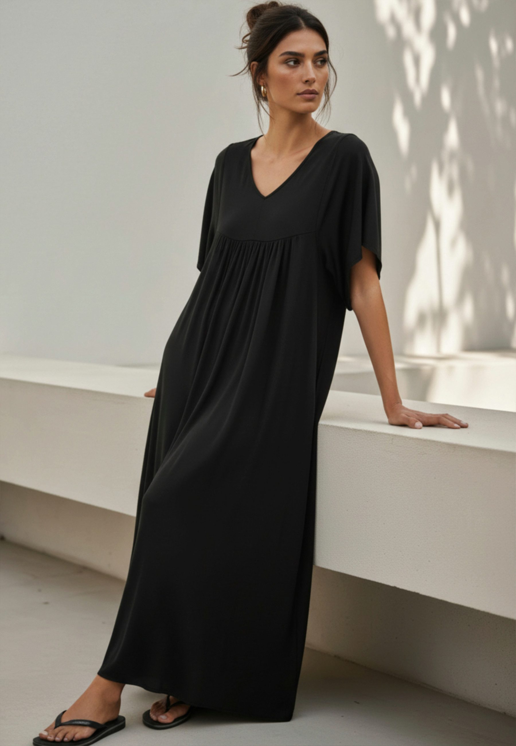 Andijamo-Fashion Maxikleid SOFT LINE Locker geschnittenes Maxikleid mit femininer Raffung